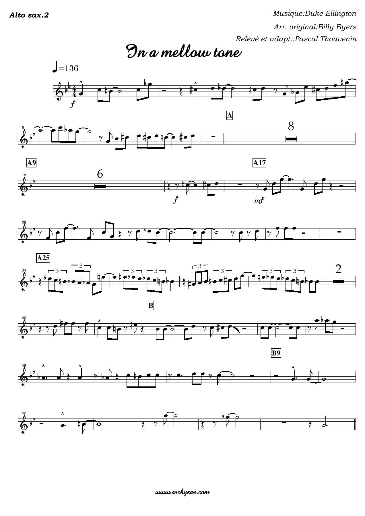 In a mellow tone Alto sax.2 — Биг-бэнд с вокалом sheet music by Pascal Thouvenin, Billy Byers | Swing