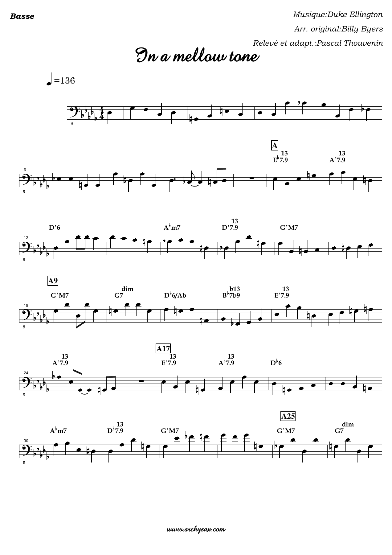 In a mellow tone Basse — big_band_vocal sheet music arranged by Pascal Thouvenin | Swing