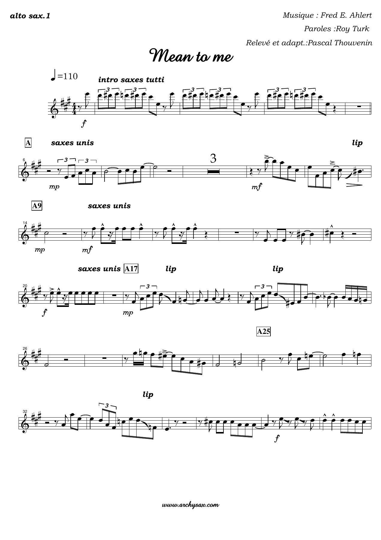Mean to me alto sax.1 — big_band_vocal sheet music arranged by Pascal Thouvenin | Jazz Standard