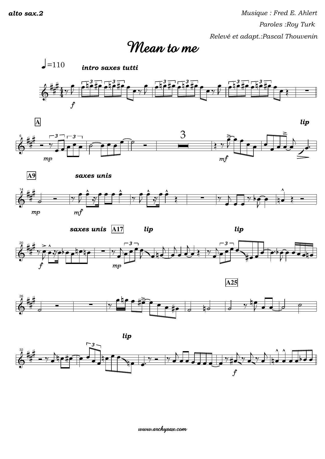 Mean to me alto sax.2 — big_band_vocal sheet music arranged by Pascal Thouvenin | Jazz Standard