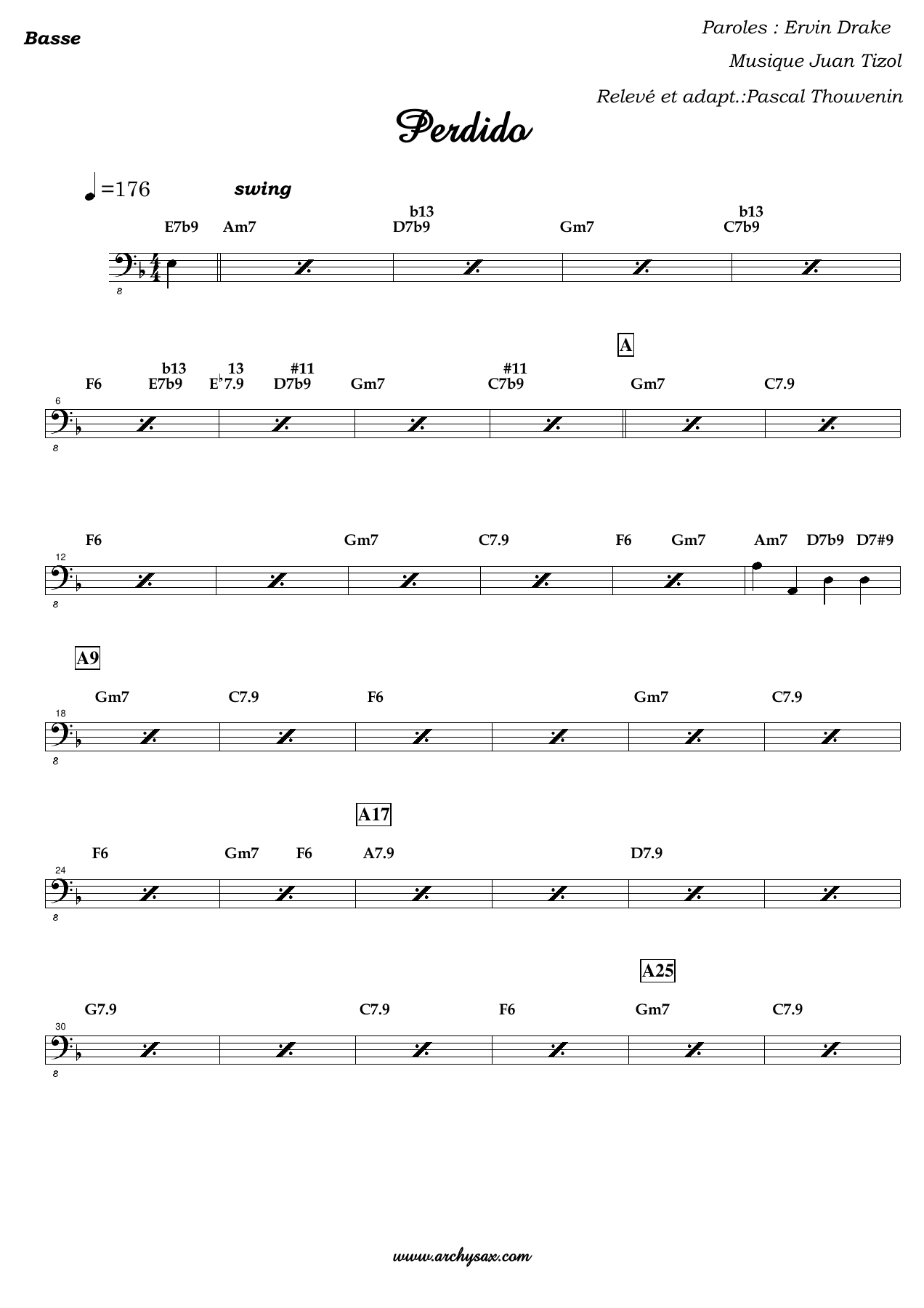 Perdido Bass — sheet music cover (first page)