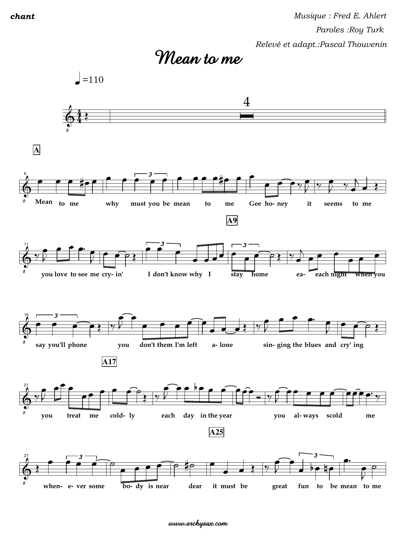 Mean to me chant — sheet music cover (first page)