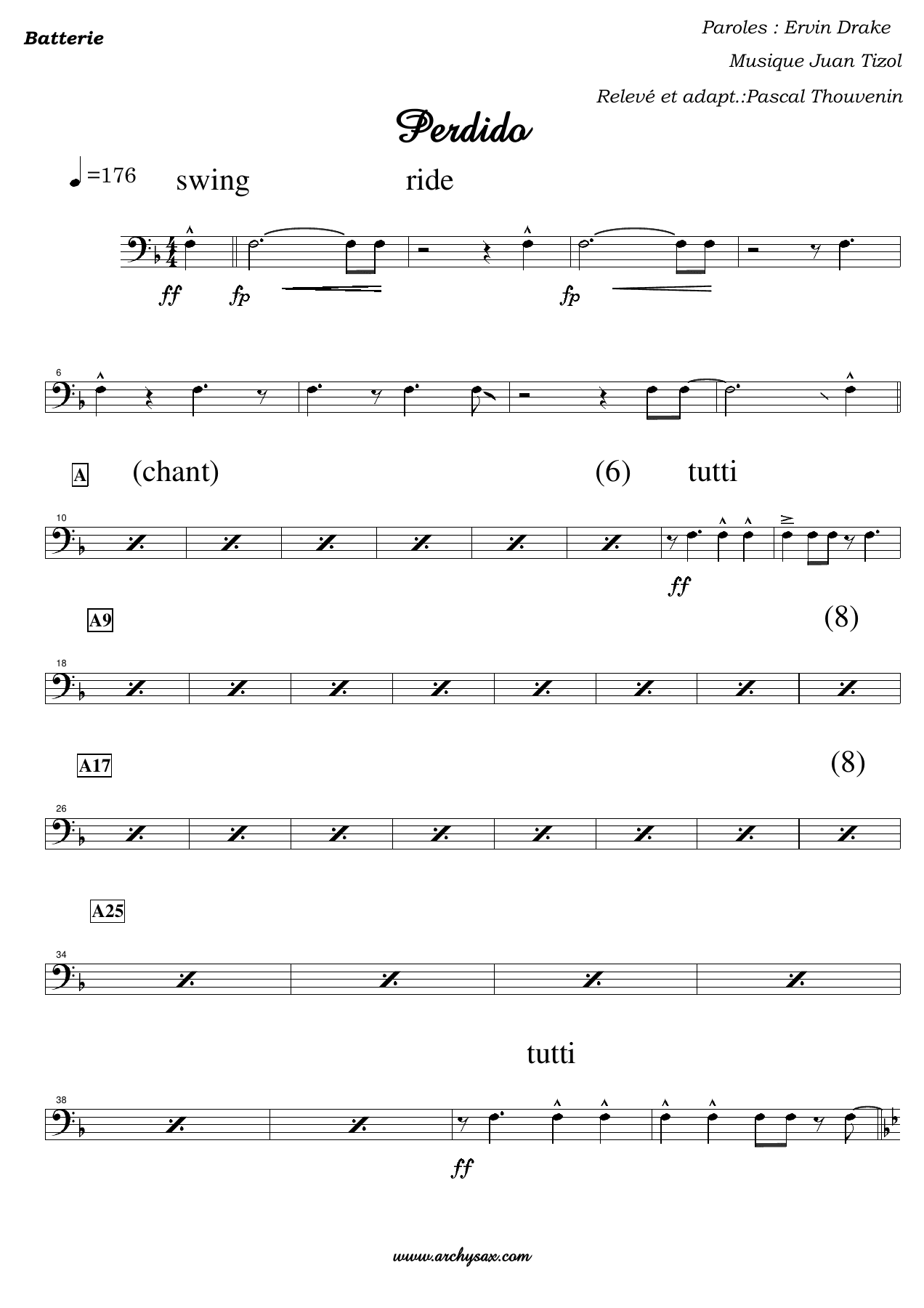 Perdido Batterie — big_band_vocal sheet music arranged by Pascal Thouvenin | Swing