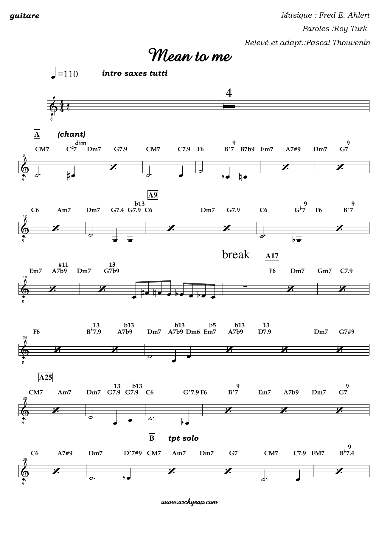 Mean to me guitare — big_band_vocal sheet music arranged by Pascal Thouvenin | Jazz Standard