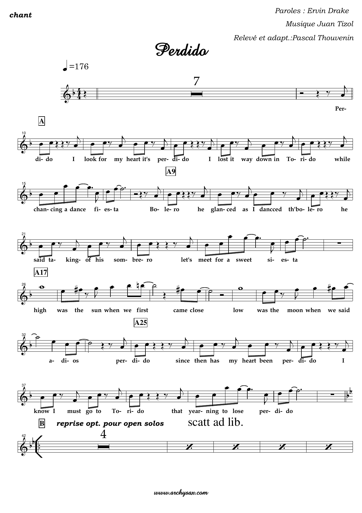 Perdido chant — sheet music cover (first page)