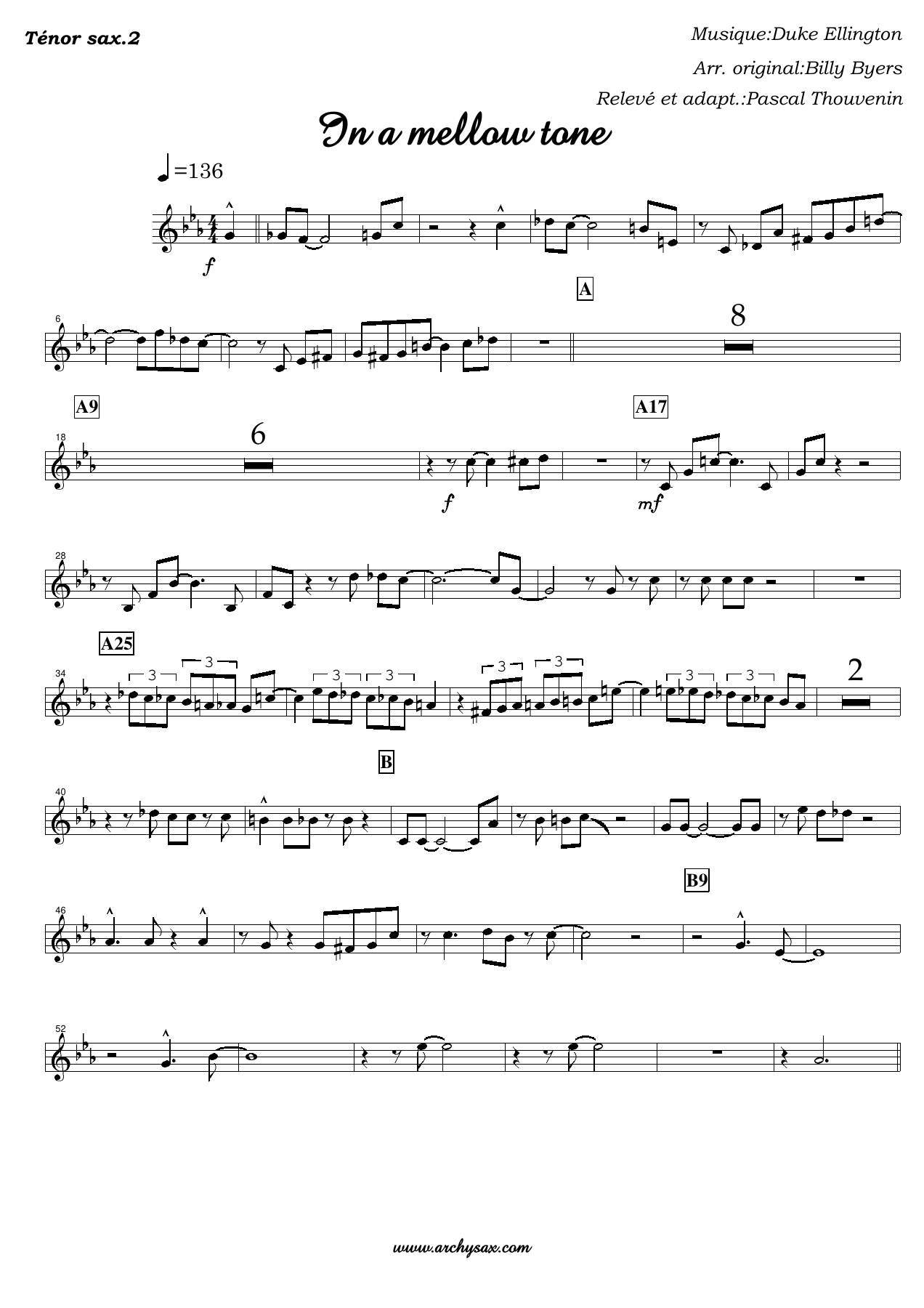 In a mellow tone Tenor sax.2 — big_band_vocal sheet music arranged by Pascal Thouvenin | Swing