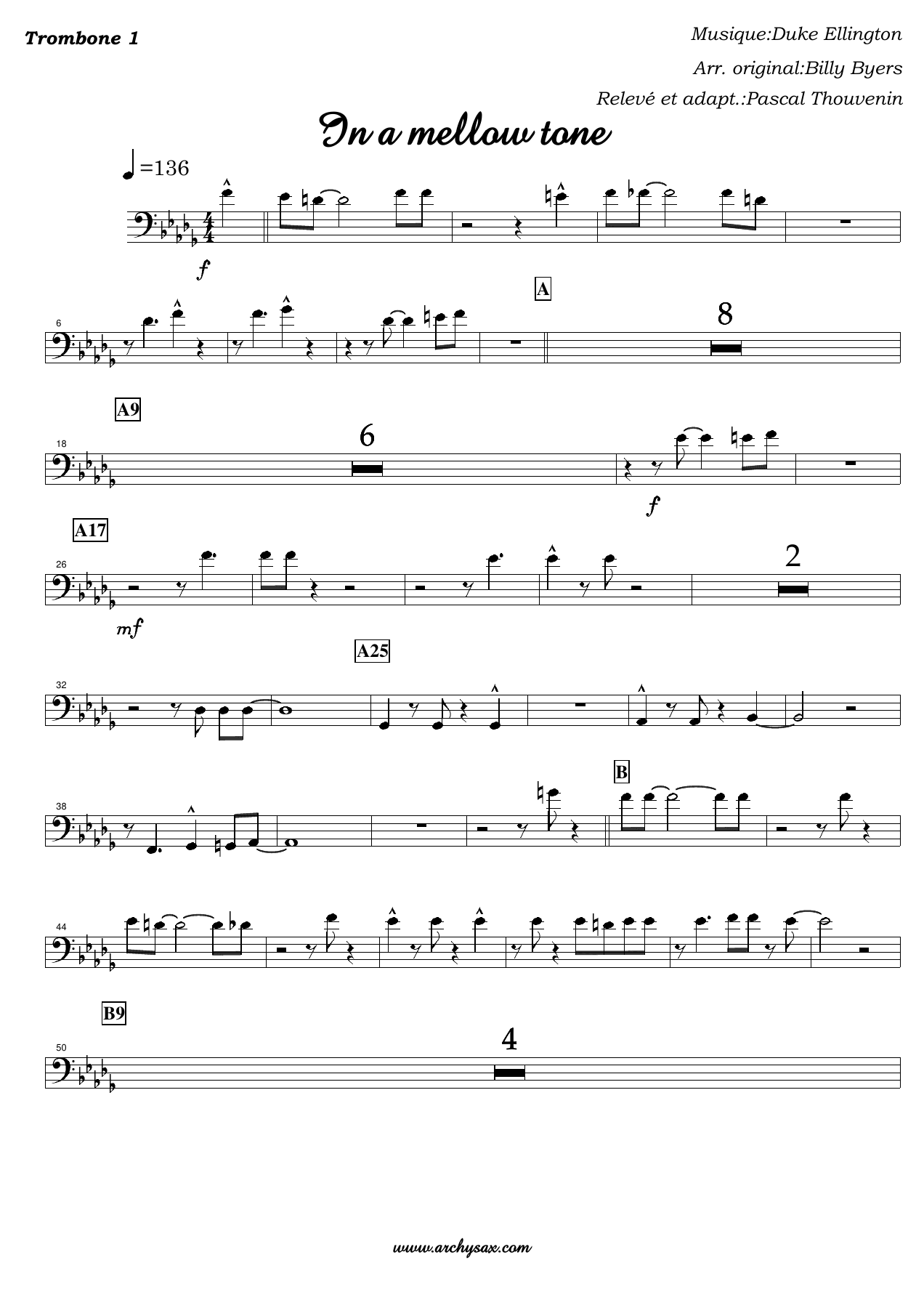 In a mellow tone Trombone — sheet music cover (first page)