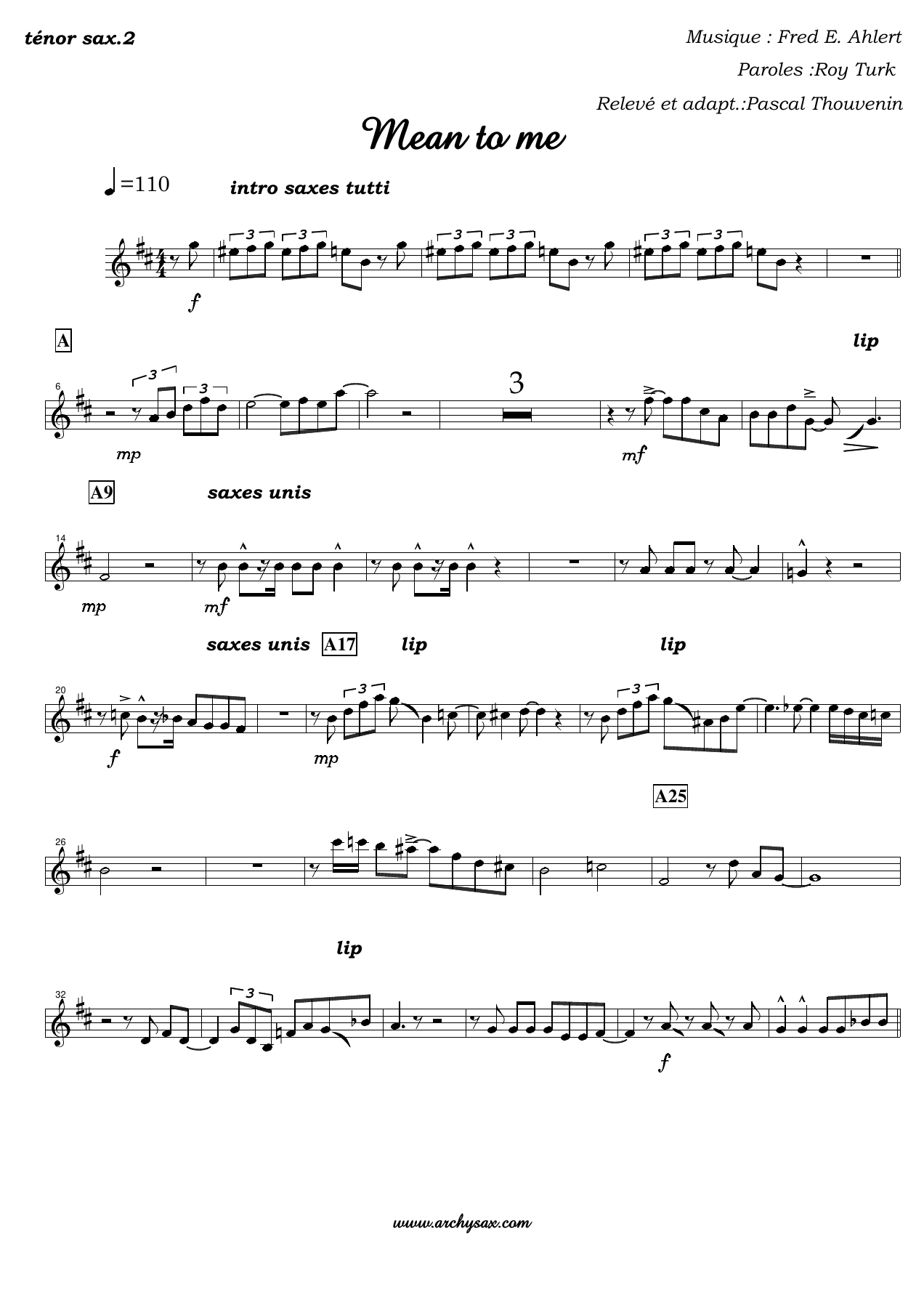 Mean to me tenor sax.2 — big_band_vocal sheet music arranged by Pascal Thouvenin | Jazz Standard