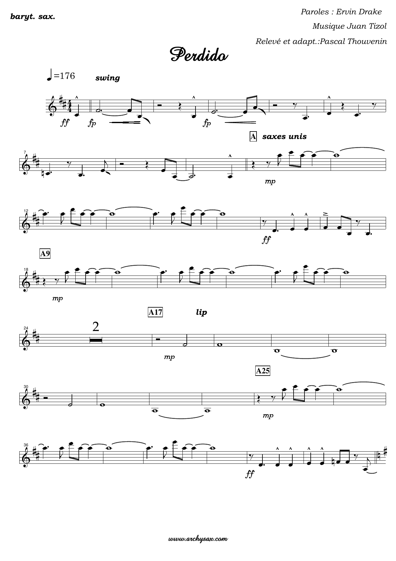 Perdido barit. sax. — sheet music cover (first page)