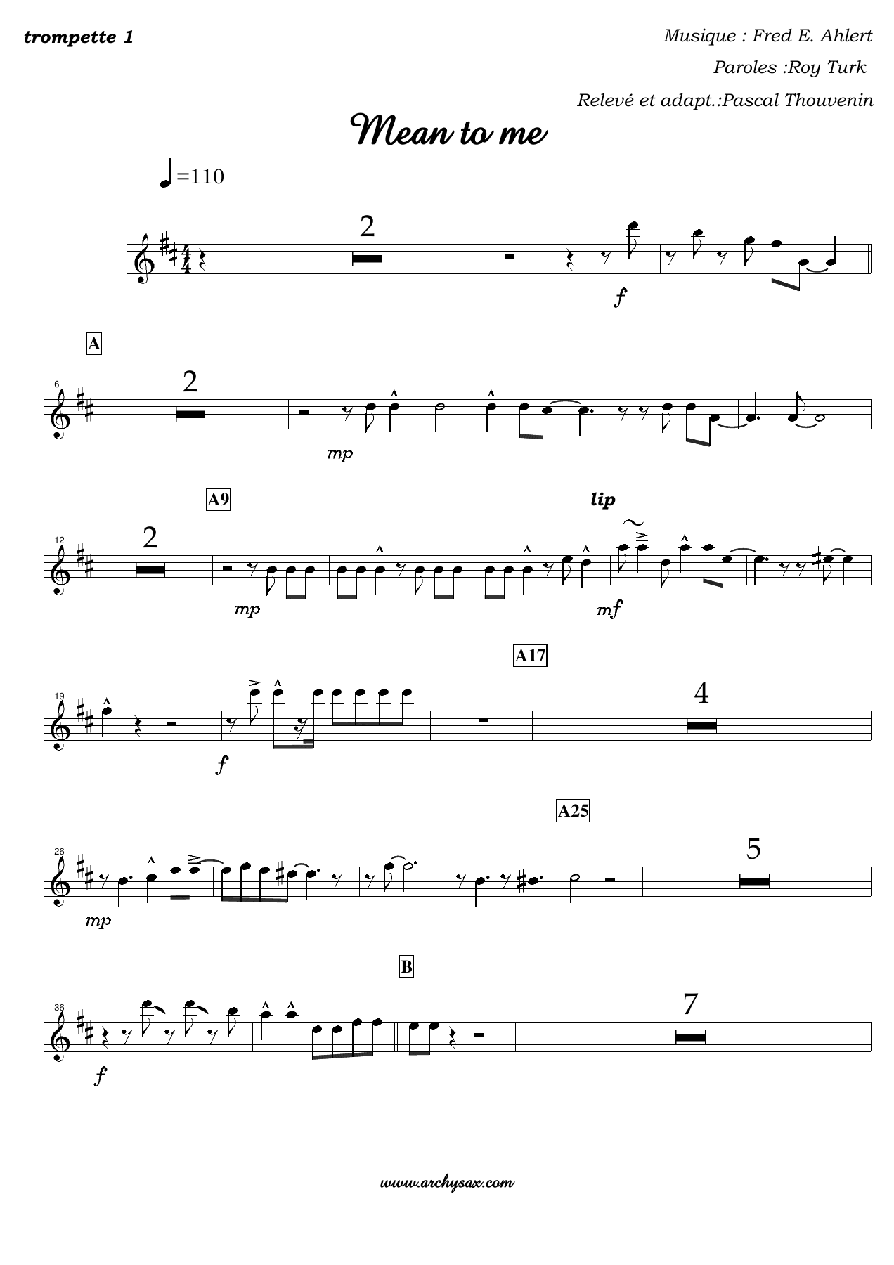 Mean to me trompette — sheet music cover (first page)