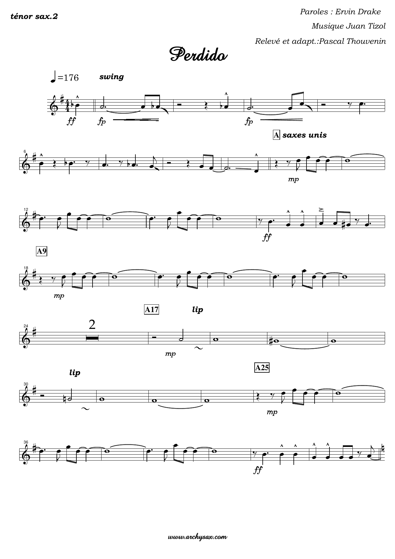 Perdido tenor sax.2 — sheet music cover (first page)