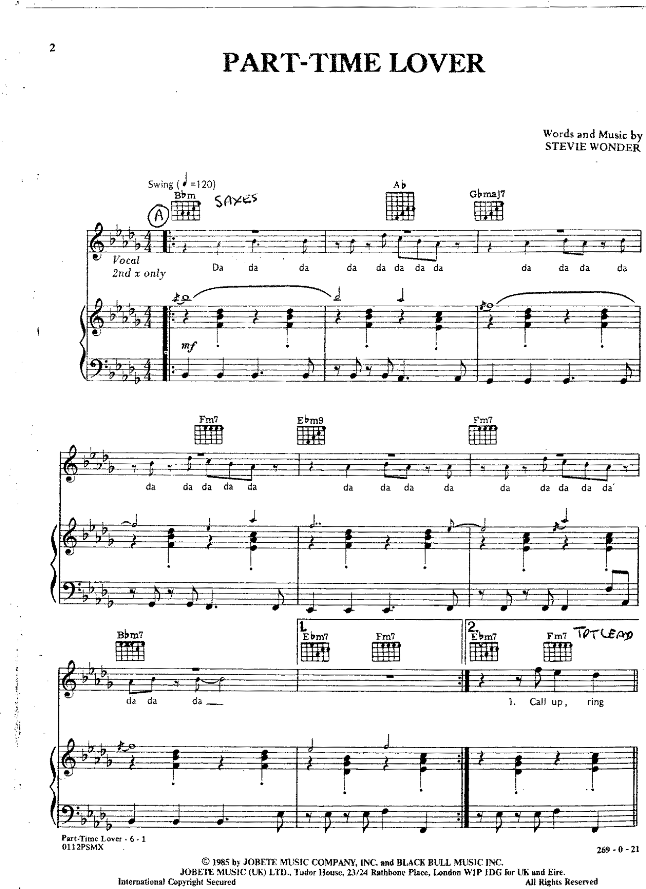 Lead n Vocals — sheet music cover (first page)