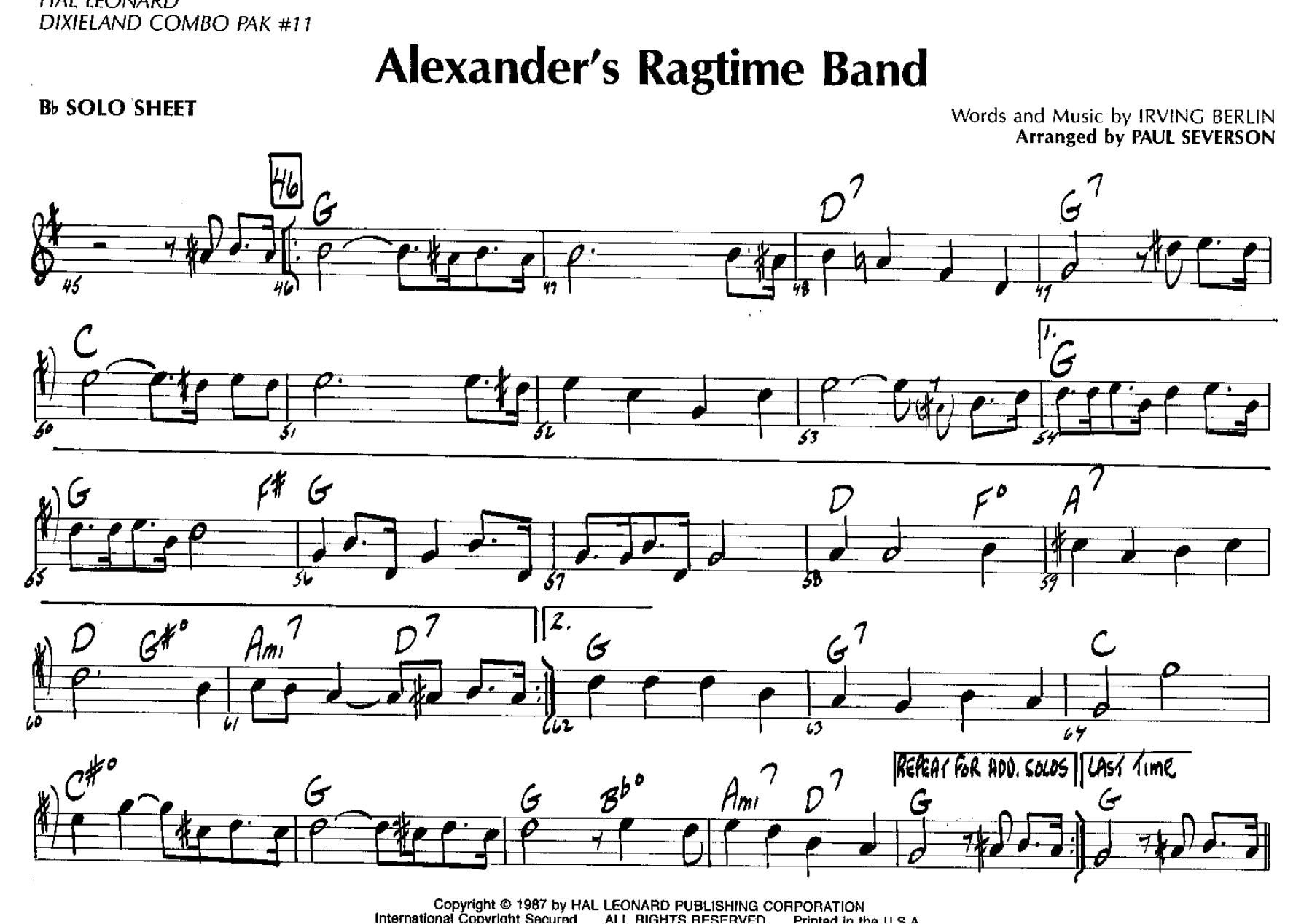 Alexanders Ragtime Band — sheet music cover (first page)