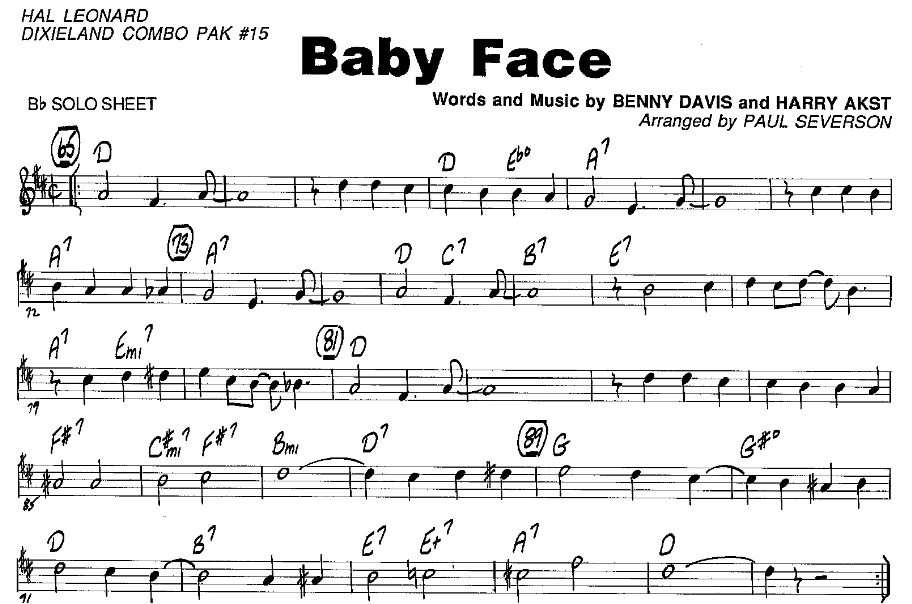 Baby Face — sheet music cover (first page)