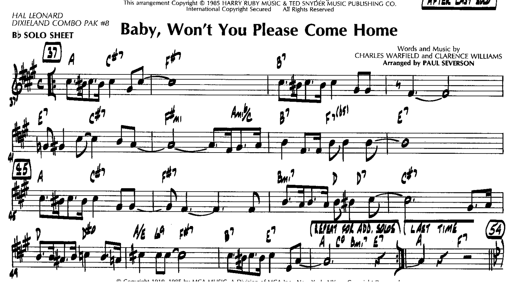 Baby Wont You Please Come Home — Small Ensemble sheet music by Severson | Blues