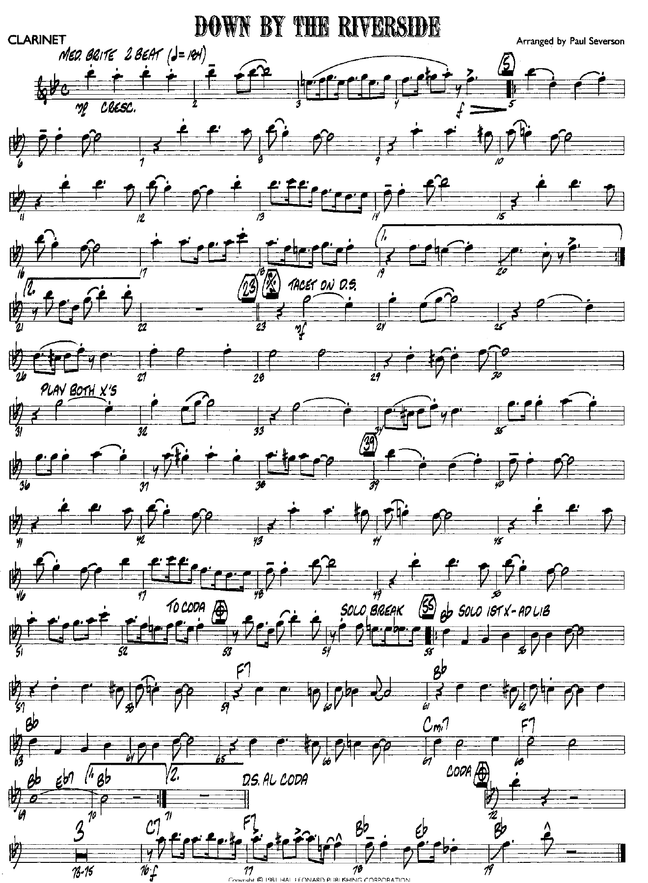 Down By The Riverside — sheet music cover (first page)