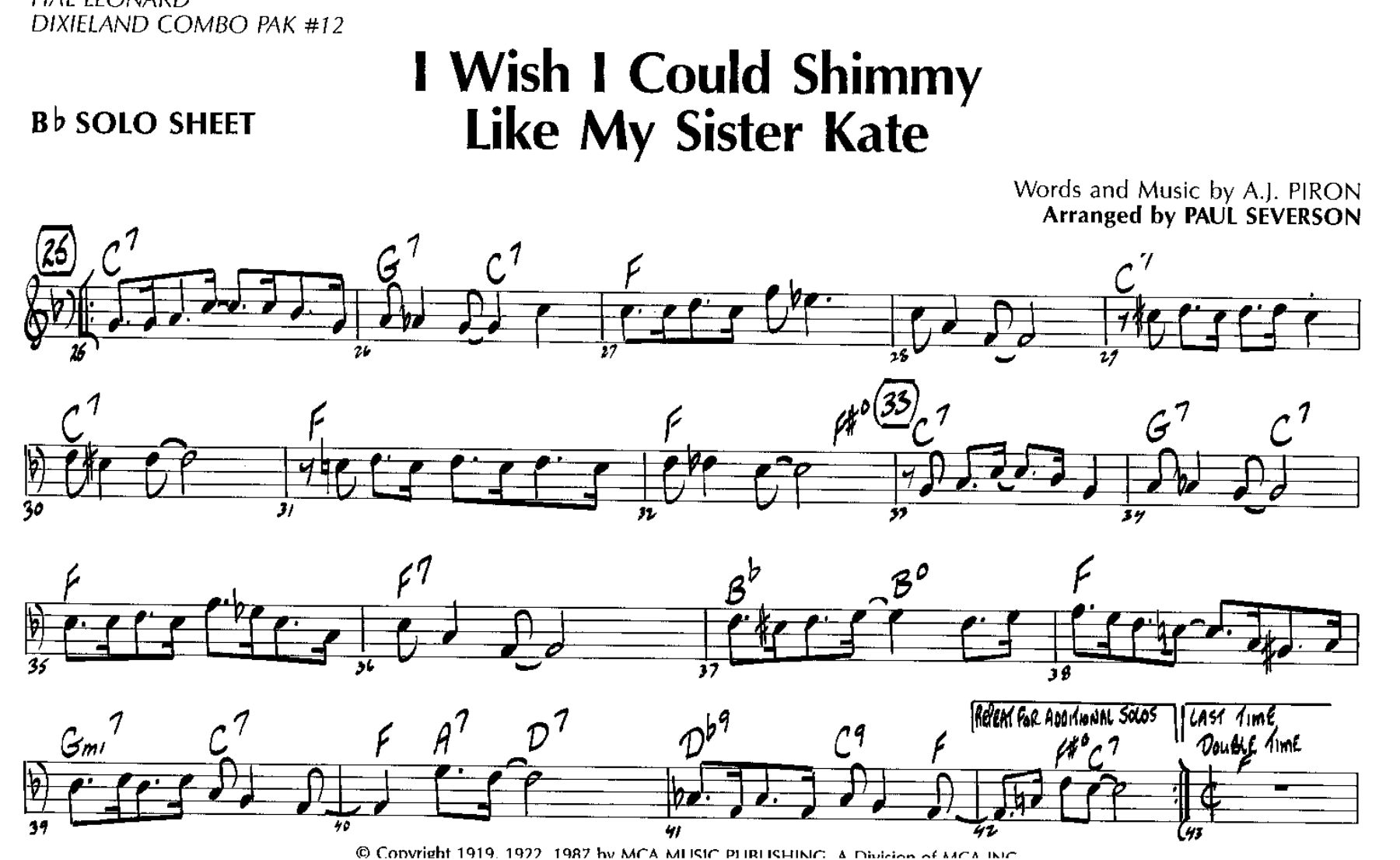 I Wish I Could Shimmy — Small Ensemble sheet music arranged by Severson | Dixieland
