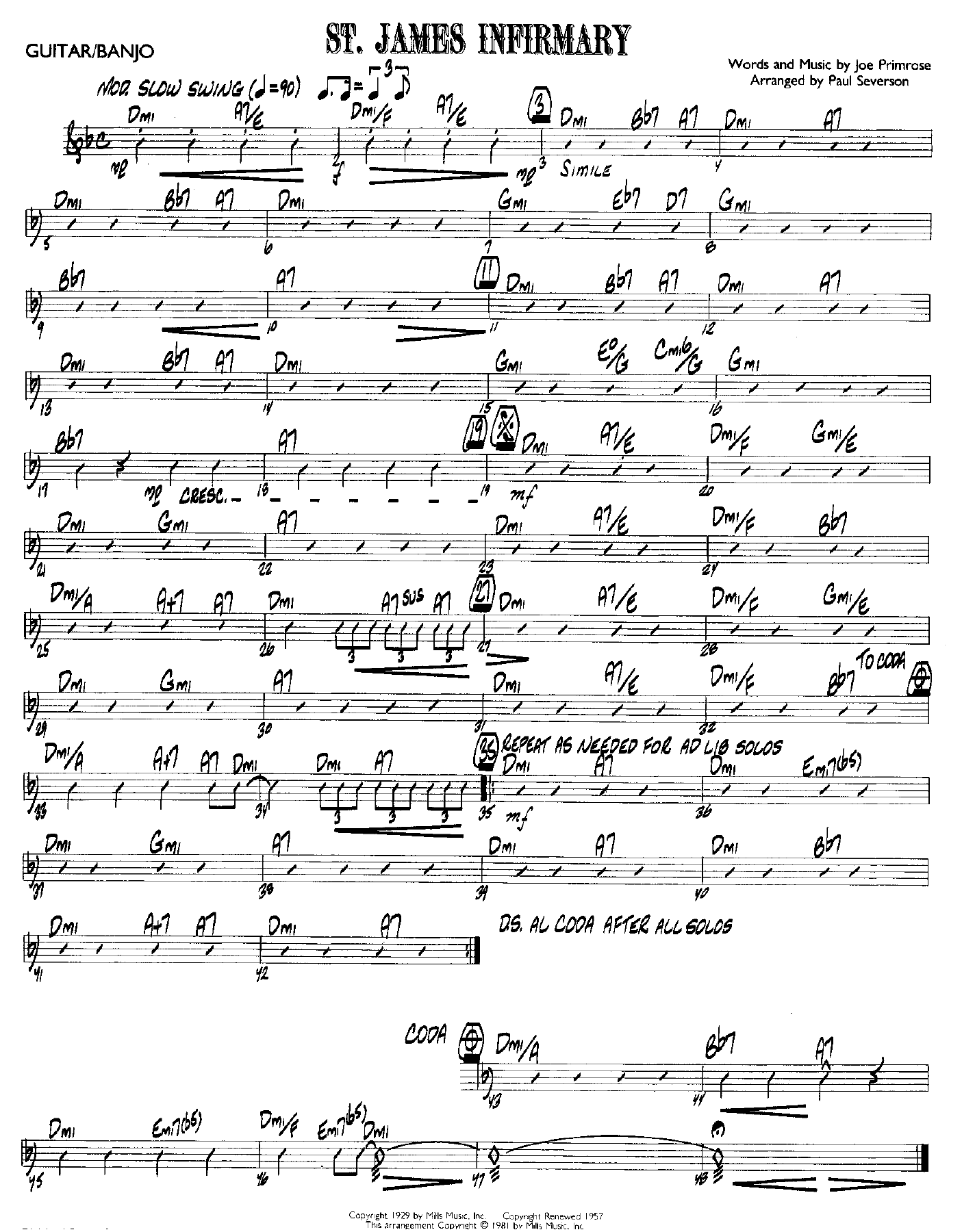 St.James Infirmary — sheet music cover (first page)