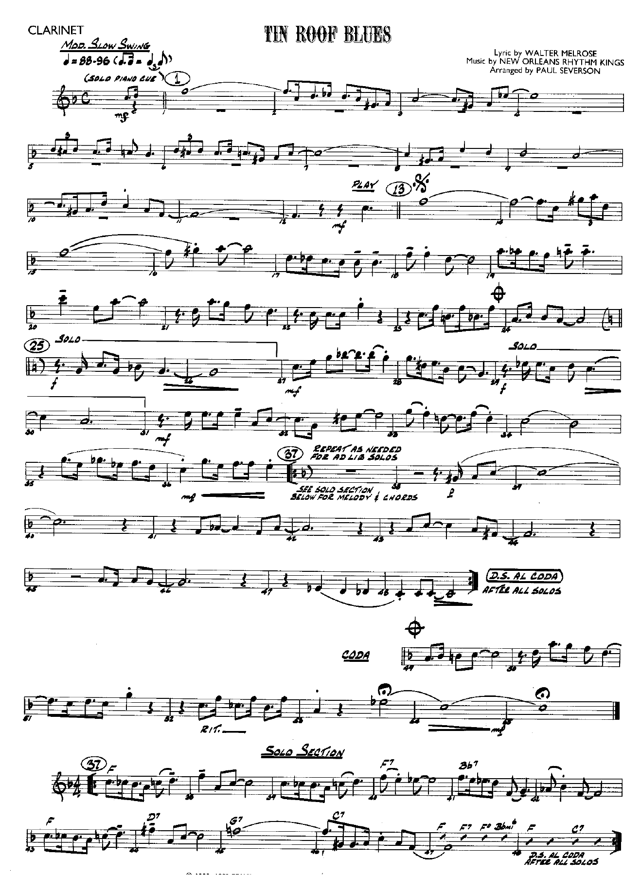 Tin Roof Blues — sheet music cover (first page)