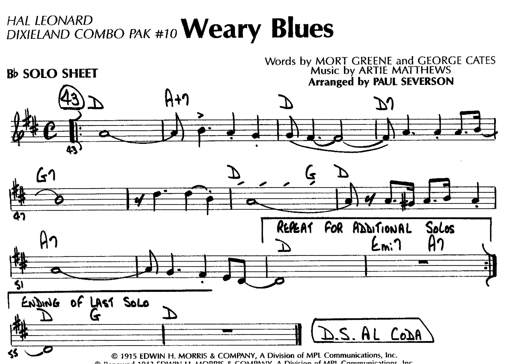 Weary Blues — sheet music cover (first page)