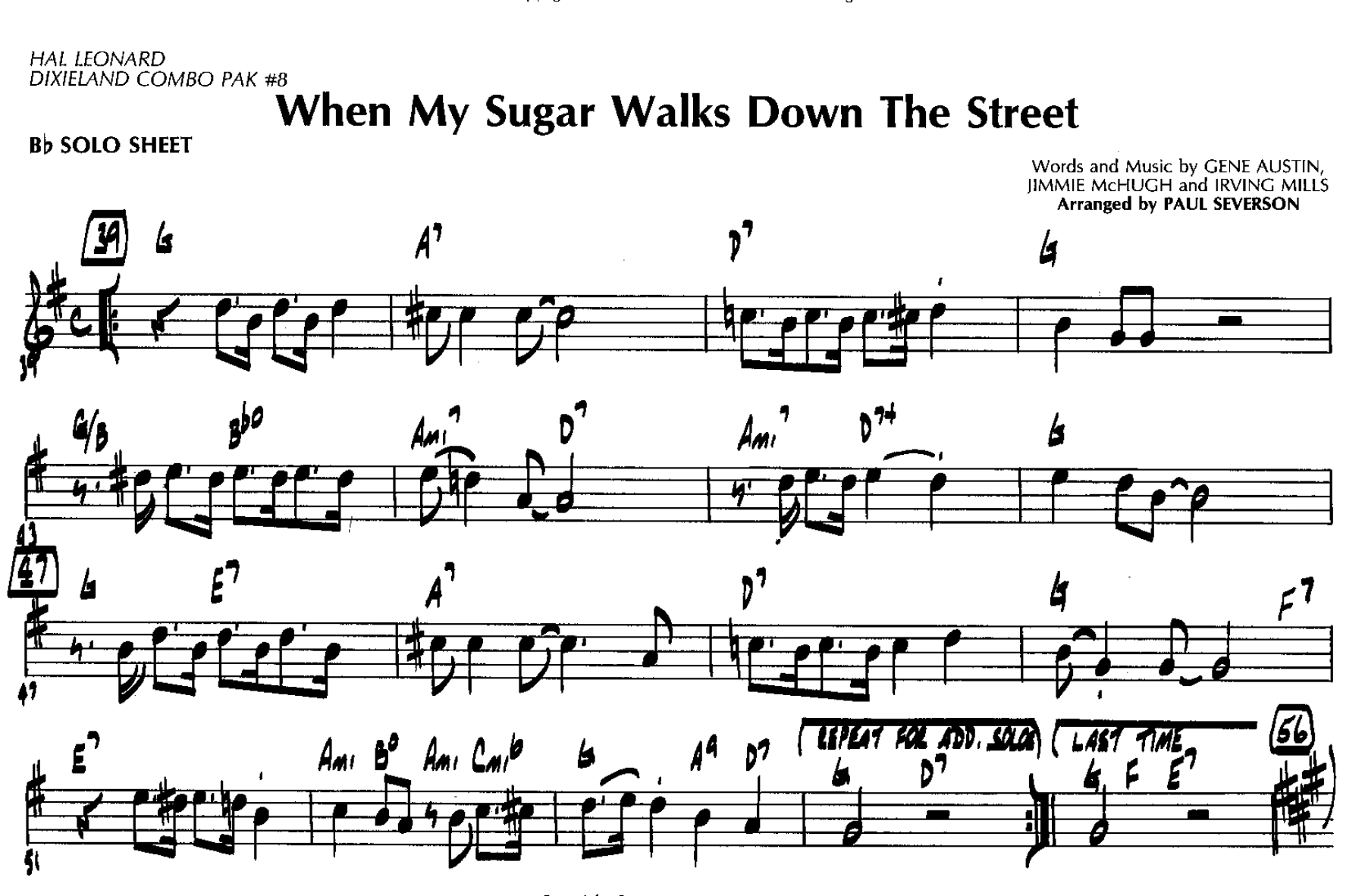 When My Sugar Walks Down The Street — Small Ensemble sheet music arranged by Severson | Jazz Standard