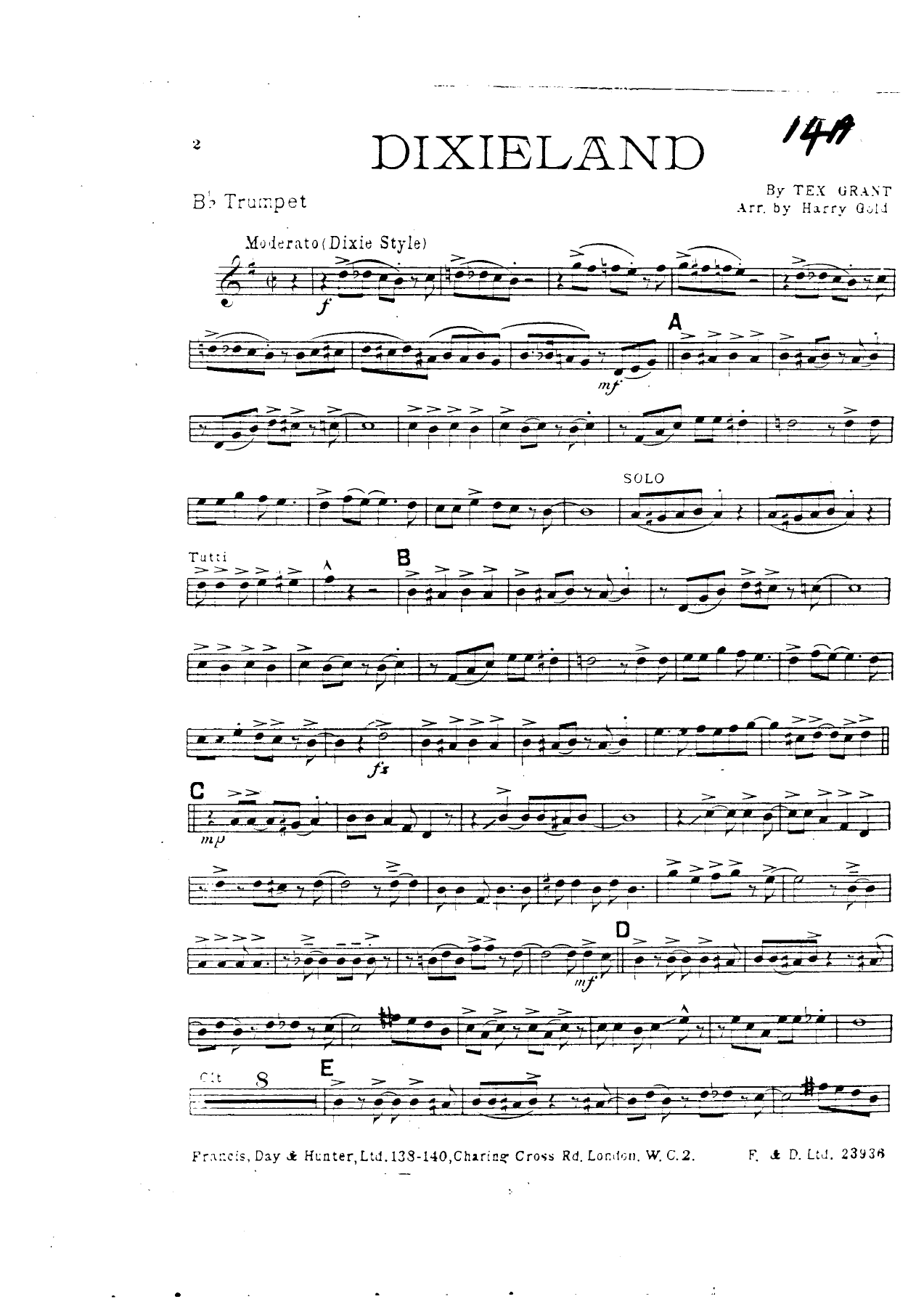 Dixieland — sheet music cover (first page)