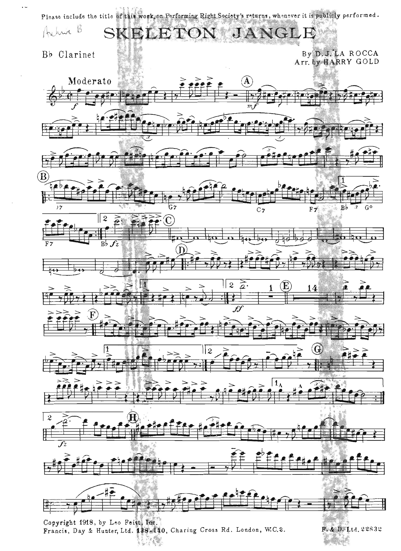 Skeleton Jangle — sheet music cover (first page)