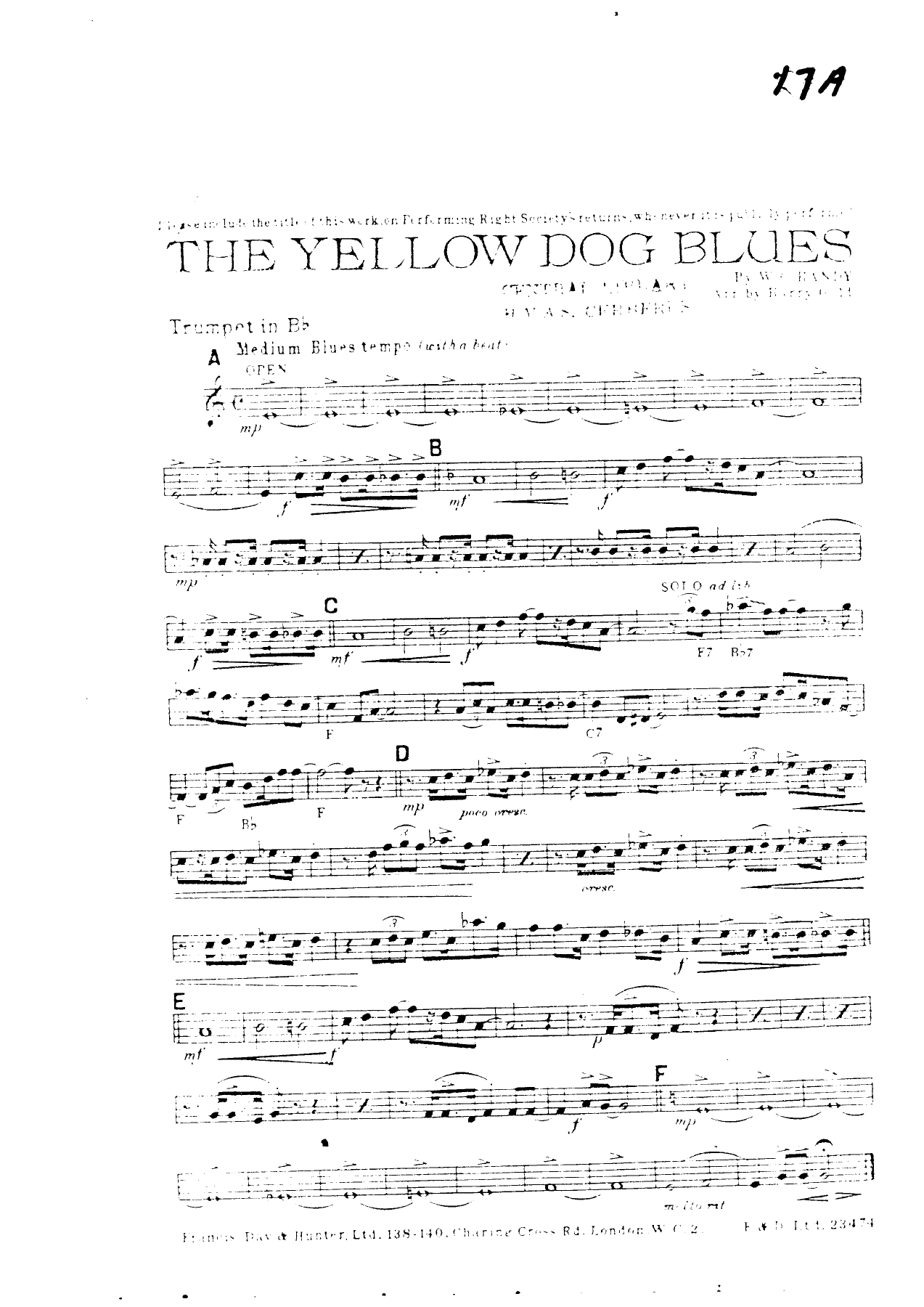 The Yellow Dog Blues (H.Gold) W.Handy — sheet music preview
