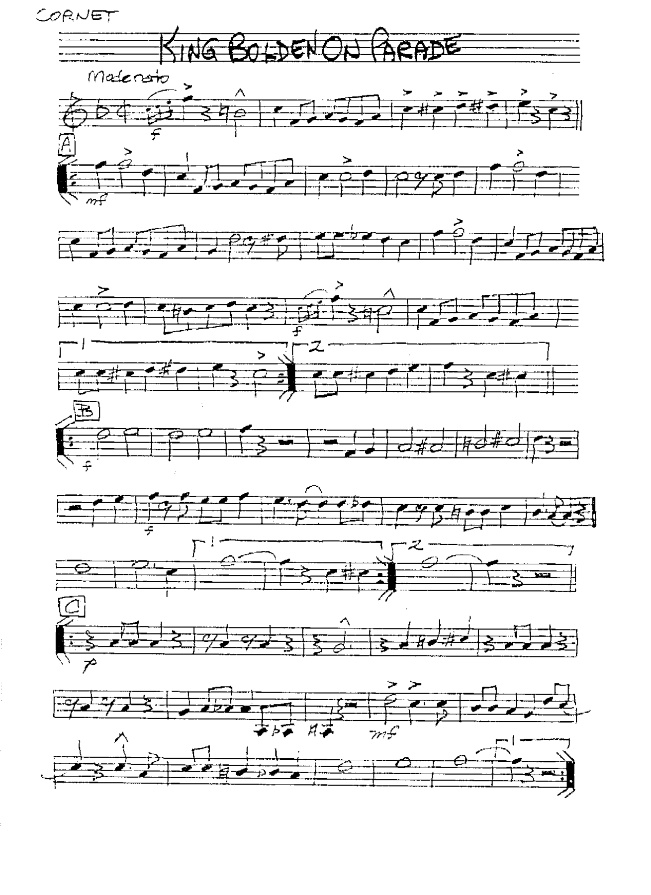 King Bolden On Parade — sheet music cover (first page)