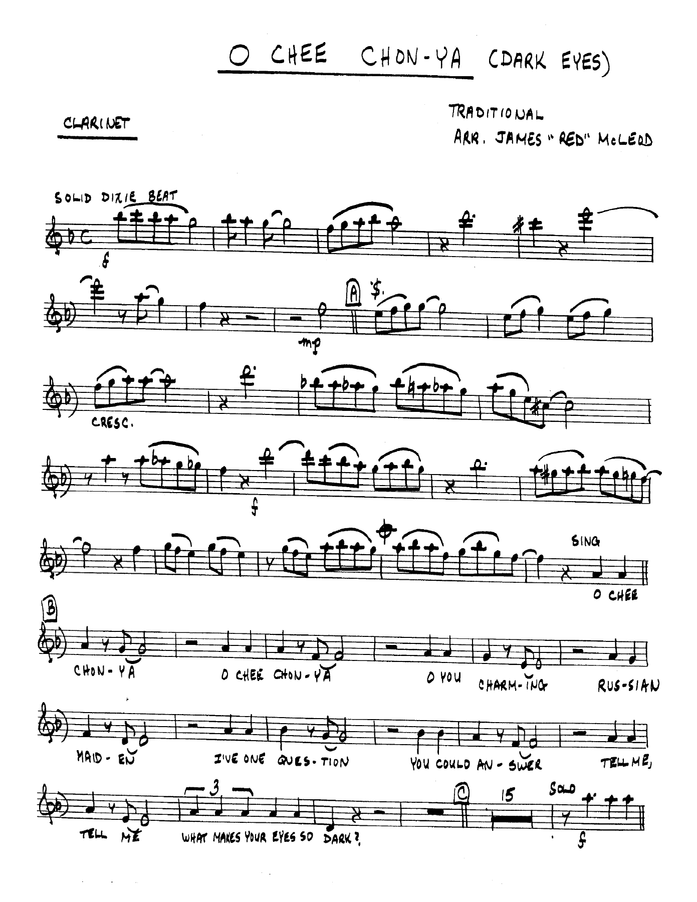 O Chee Chorn-Ya (Dark Eyes) — Small Ensemble sheet music arranged by J.R.McLeod | Traditional