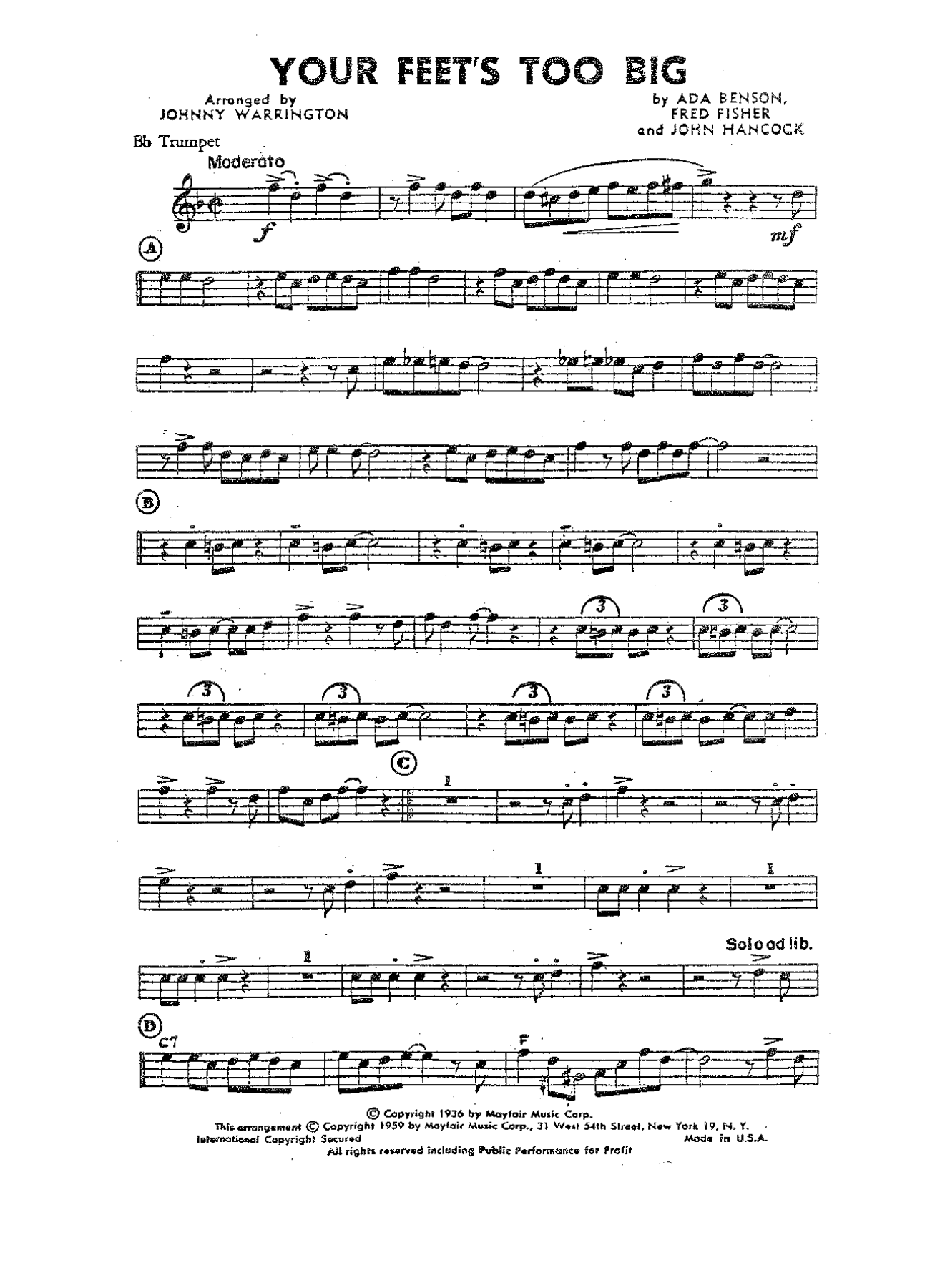 Your Feet's Too Big — sheet music cover (first page)