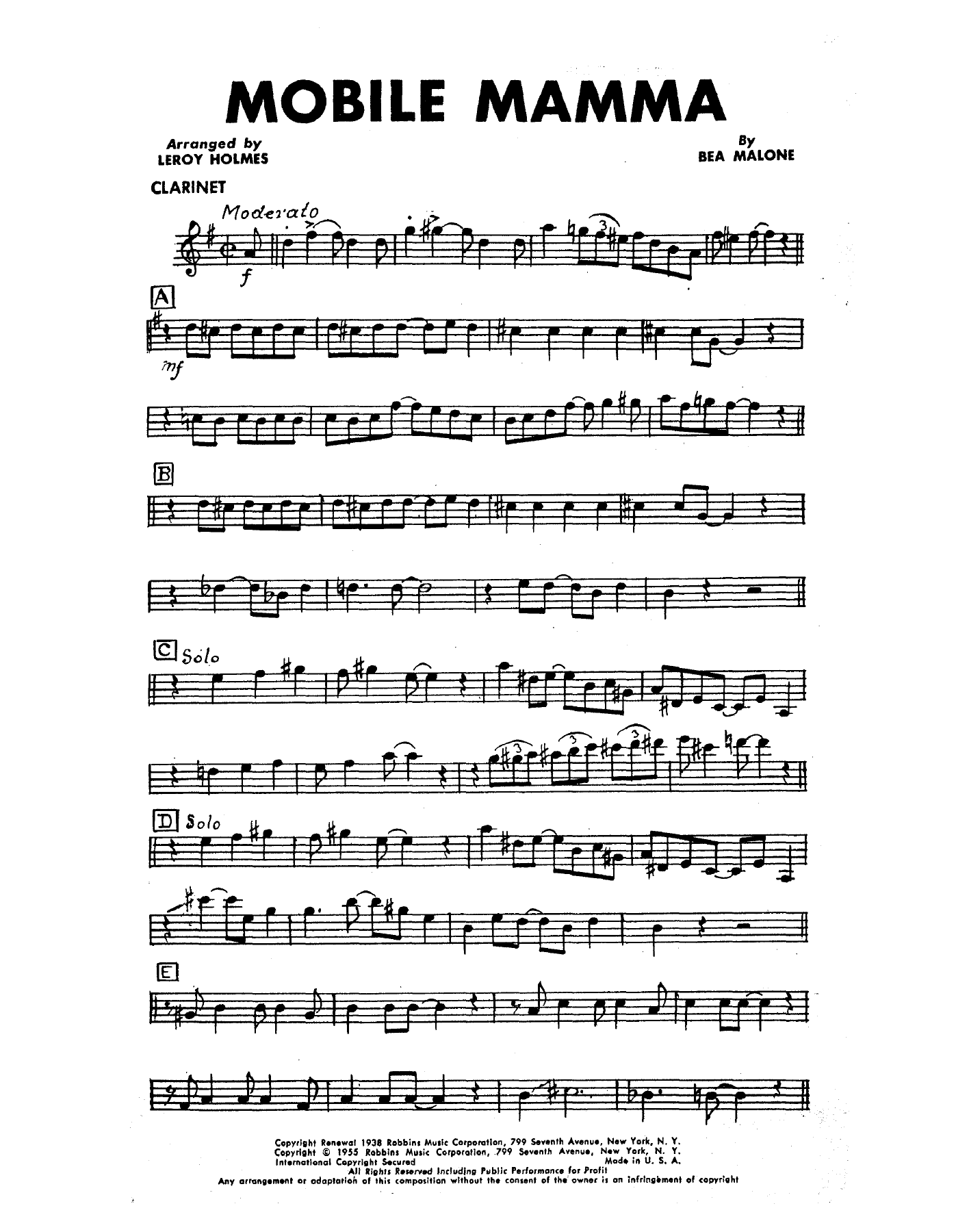 Mobile Mamma — sheet music cover (first page)