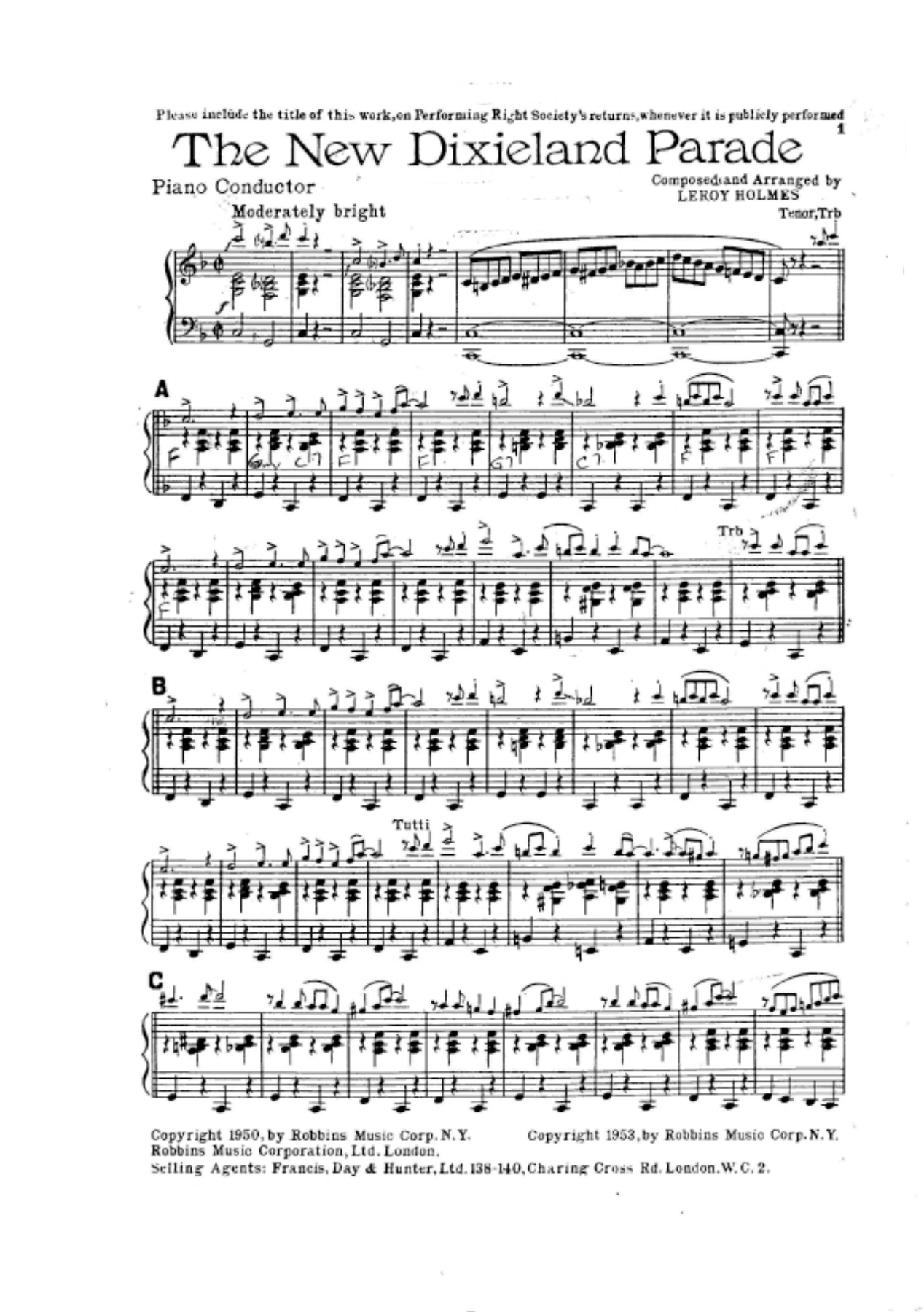 New Dixieland Parade — sheet music cover (first page)