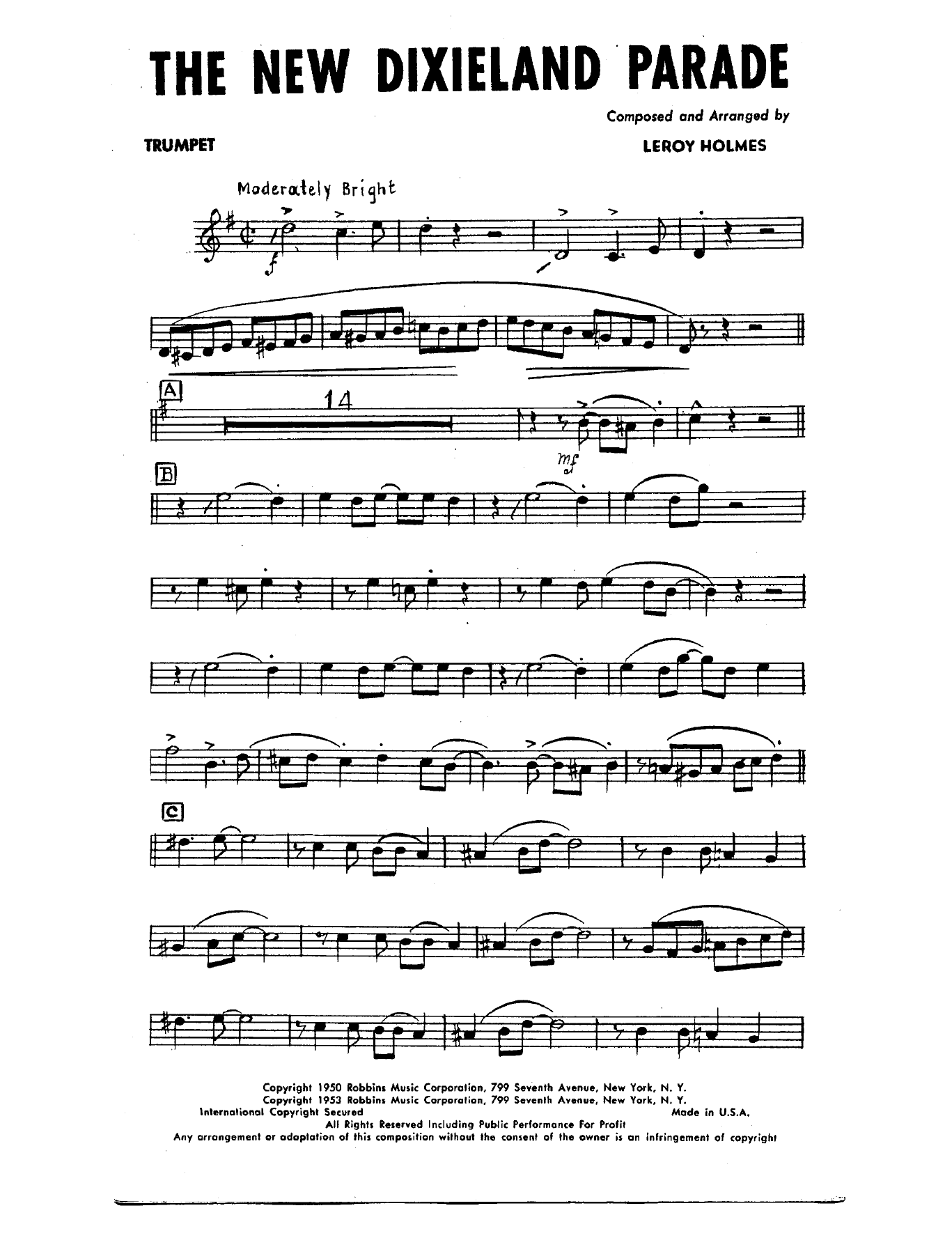 The New Dixieland Parade — sheet music cover (first page)