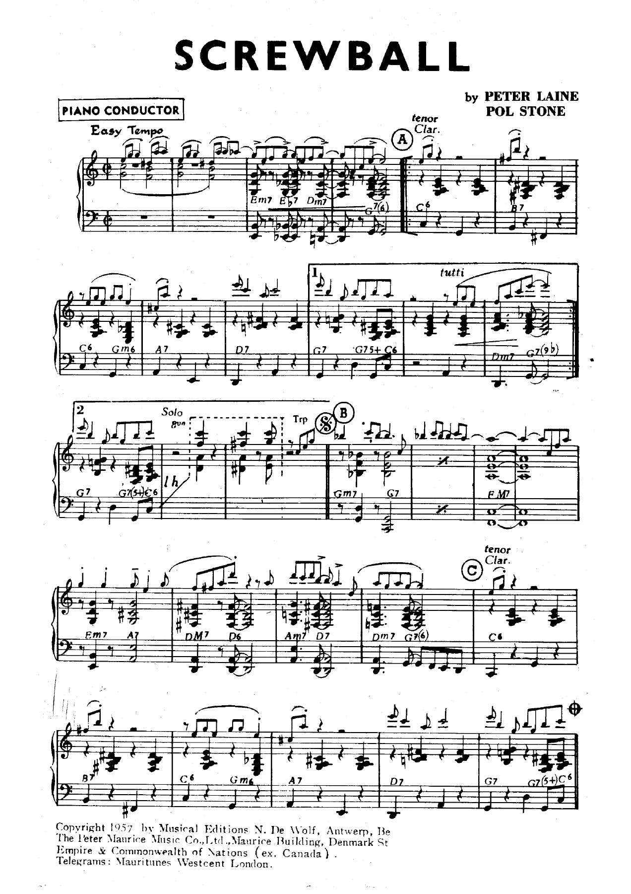 Screw Ball — sheet music cover (first page)
