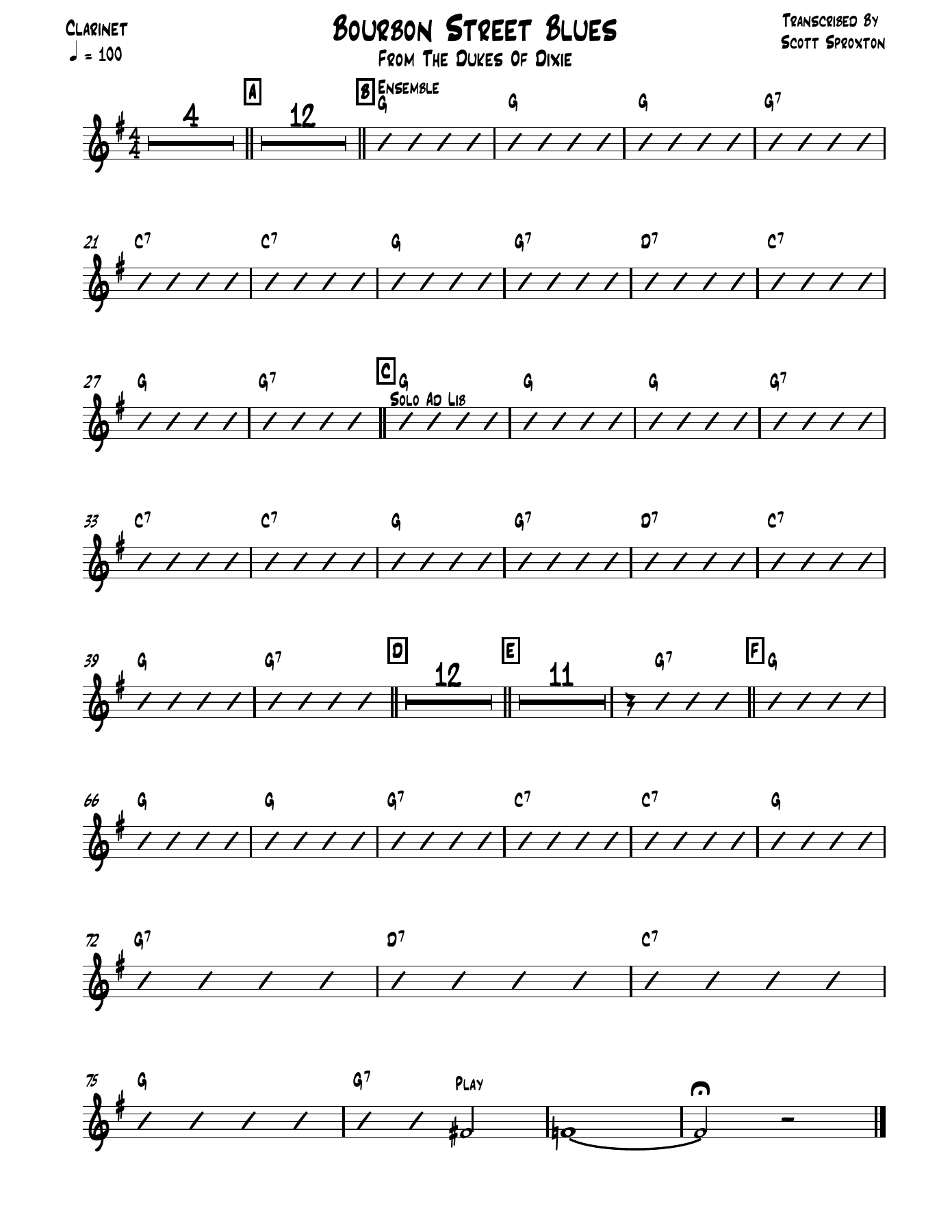 Bourbon Street Blues (S.Sproxton) Dukes Dixie — sheet music preview