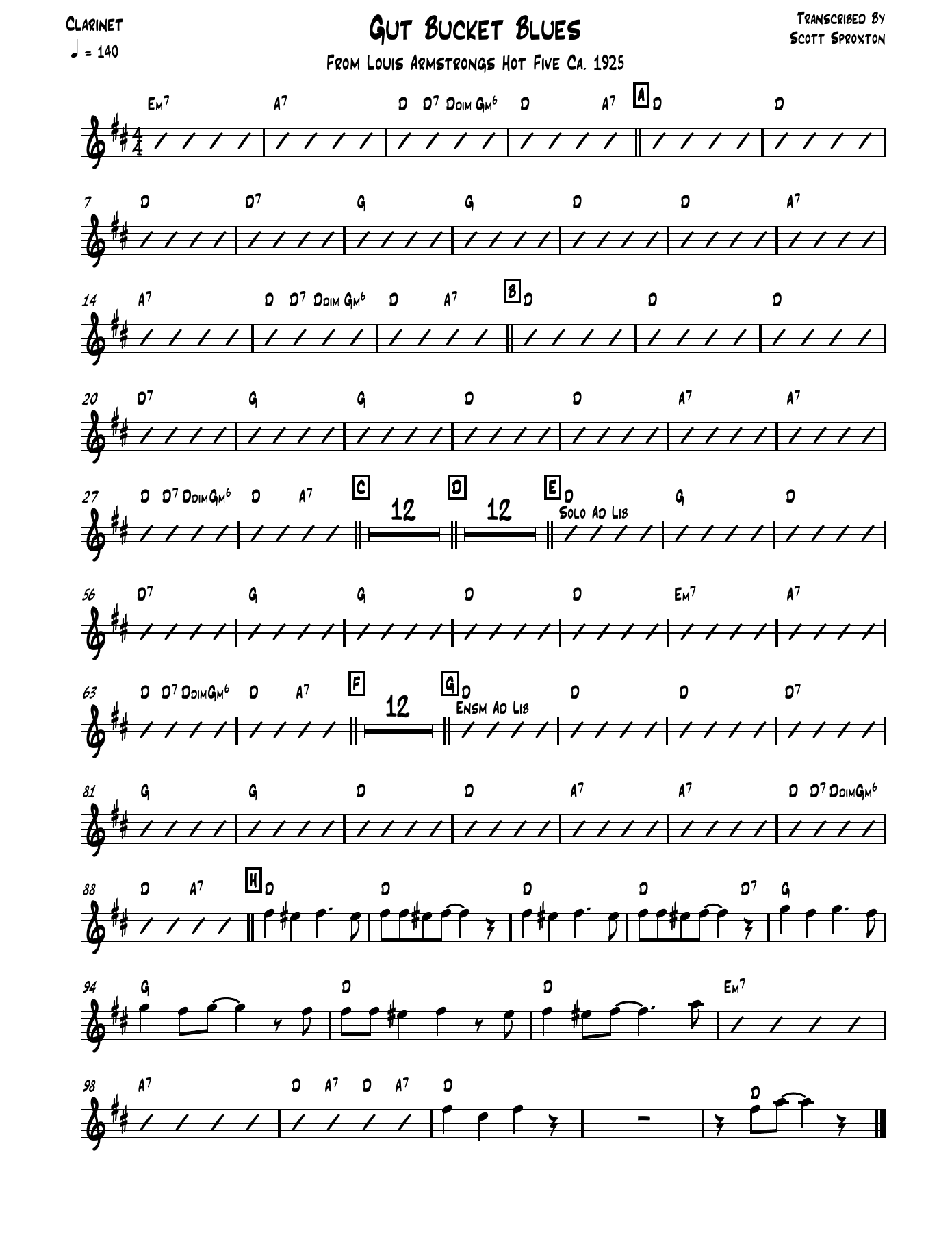 Gut Bucket Blues — sheet music cover (first page)