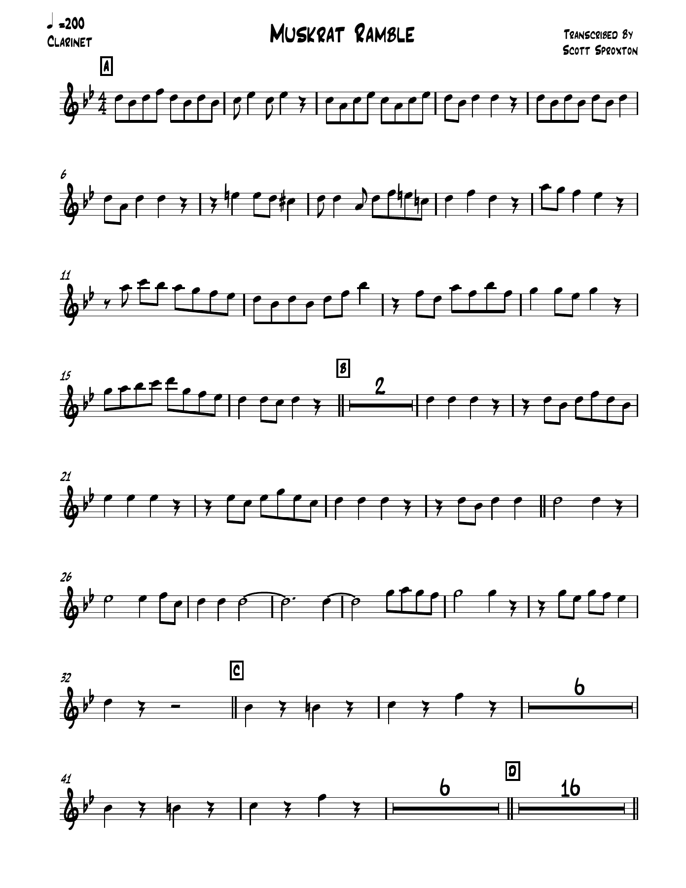 Muskrat Ramble Clarinet — sheet music cover (first page)