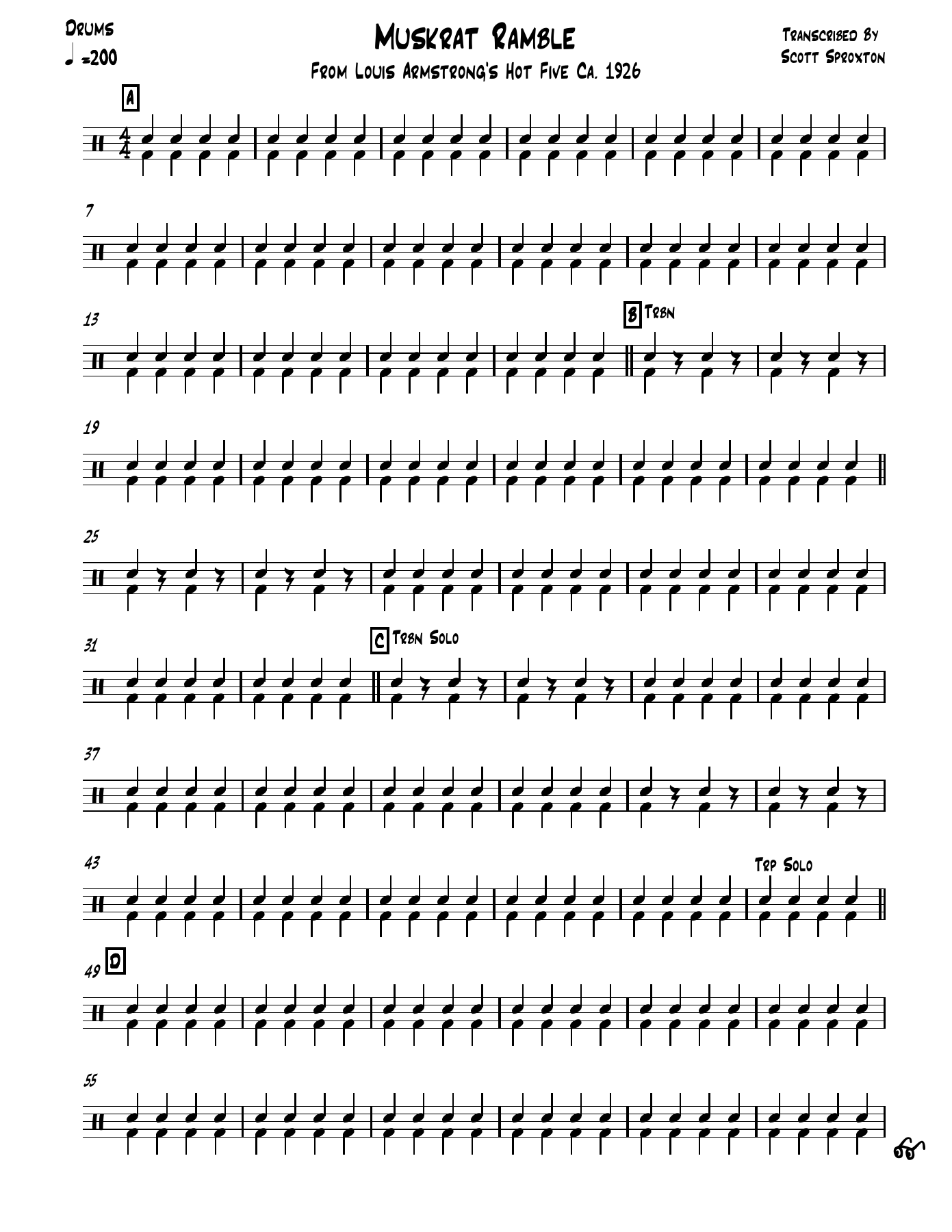 Muskrat Ramble Drums — sheet music cover (first page)