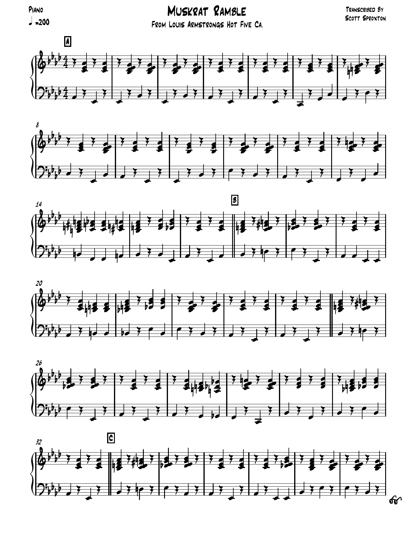 Muskrat Ramble Piano — Small Ensemble sheet music arranged by Scott Sproxton | Dixieland