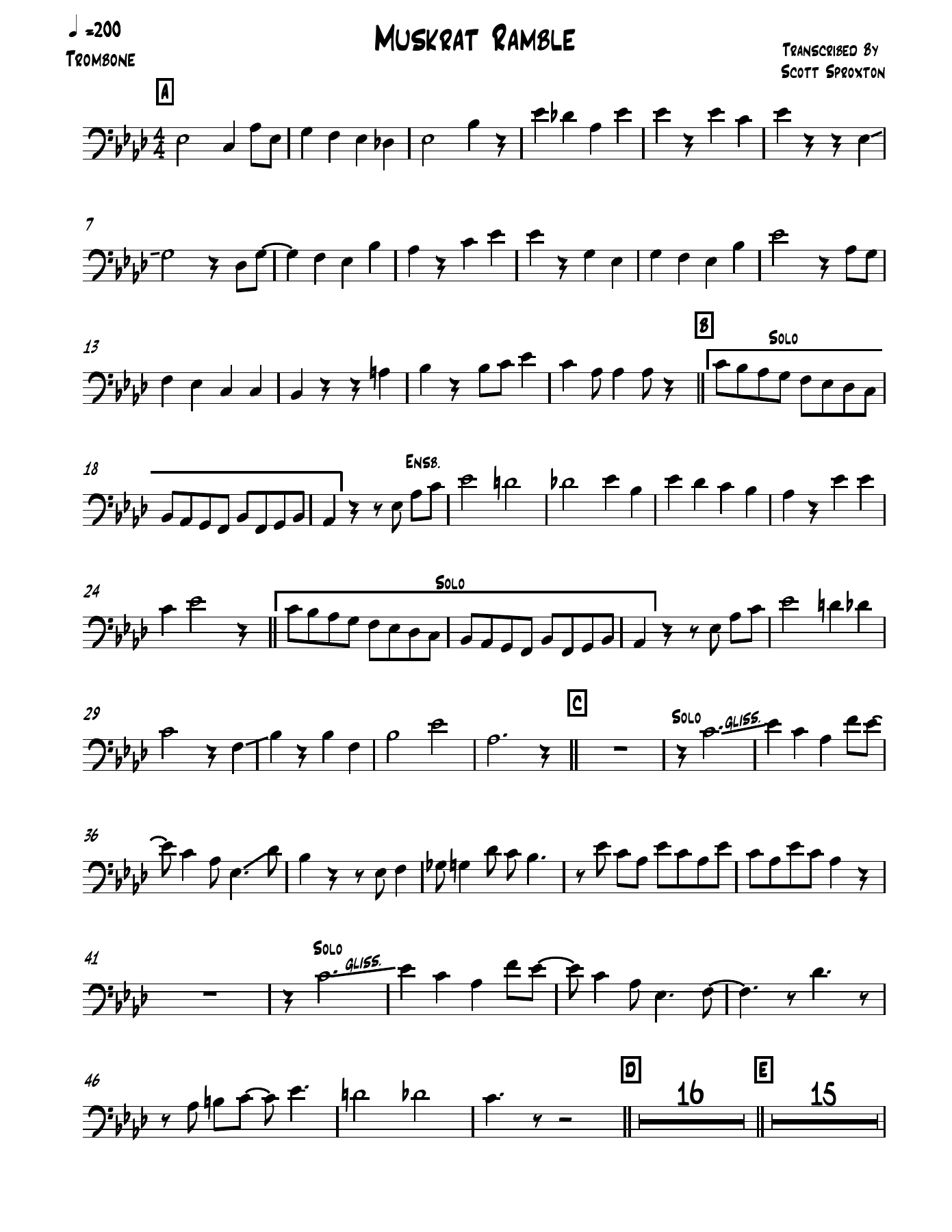 Muskrat Ramble Trombone — sheet music cover (first page)