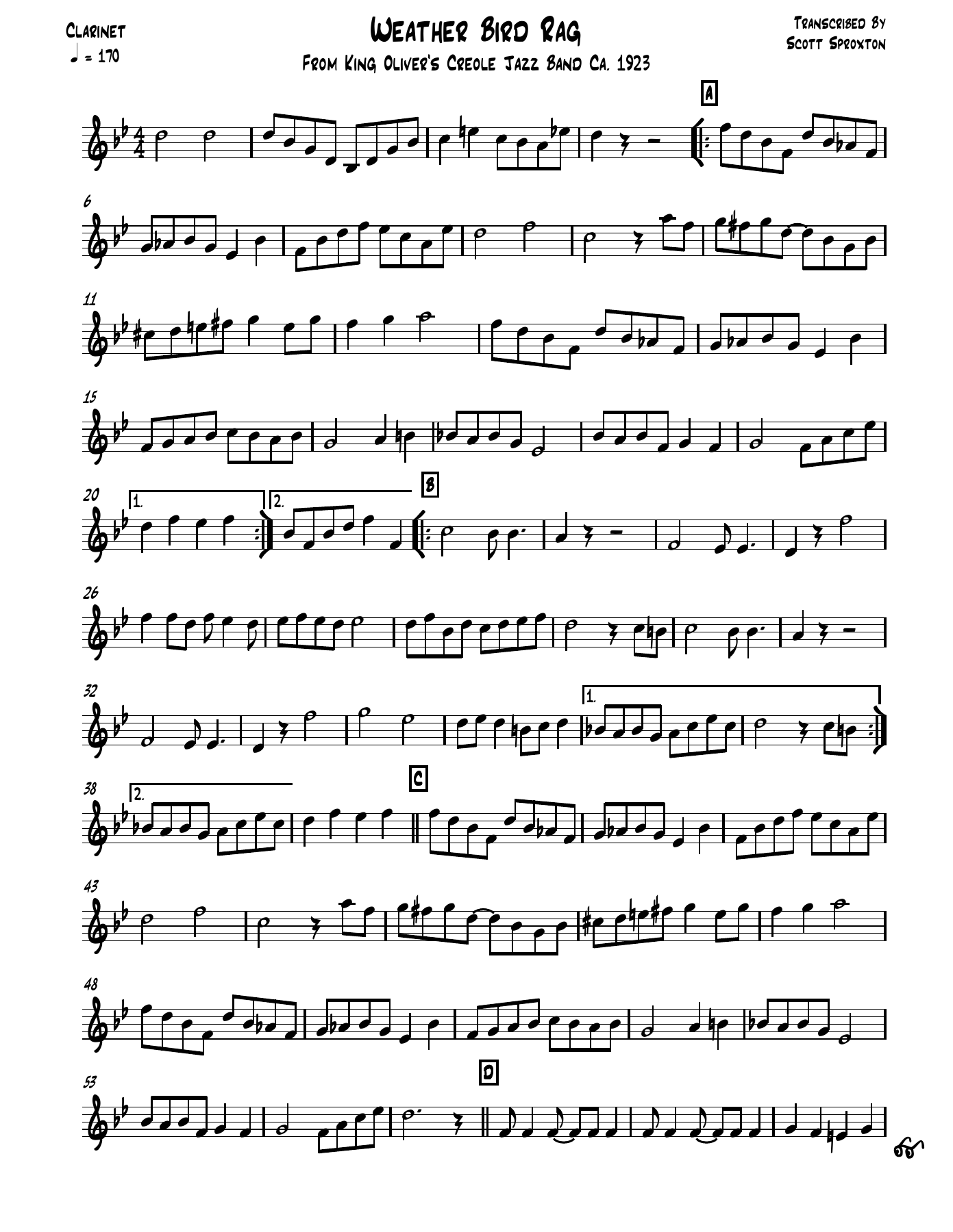 Weather Bird Rag Clarinet — sheet music cover (first page)