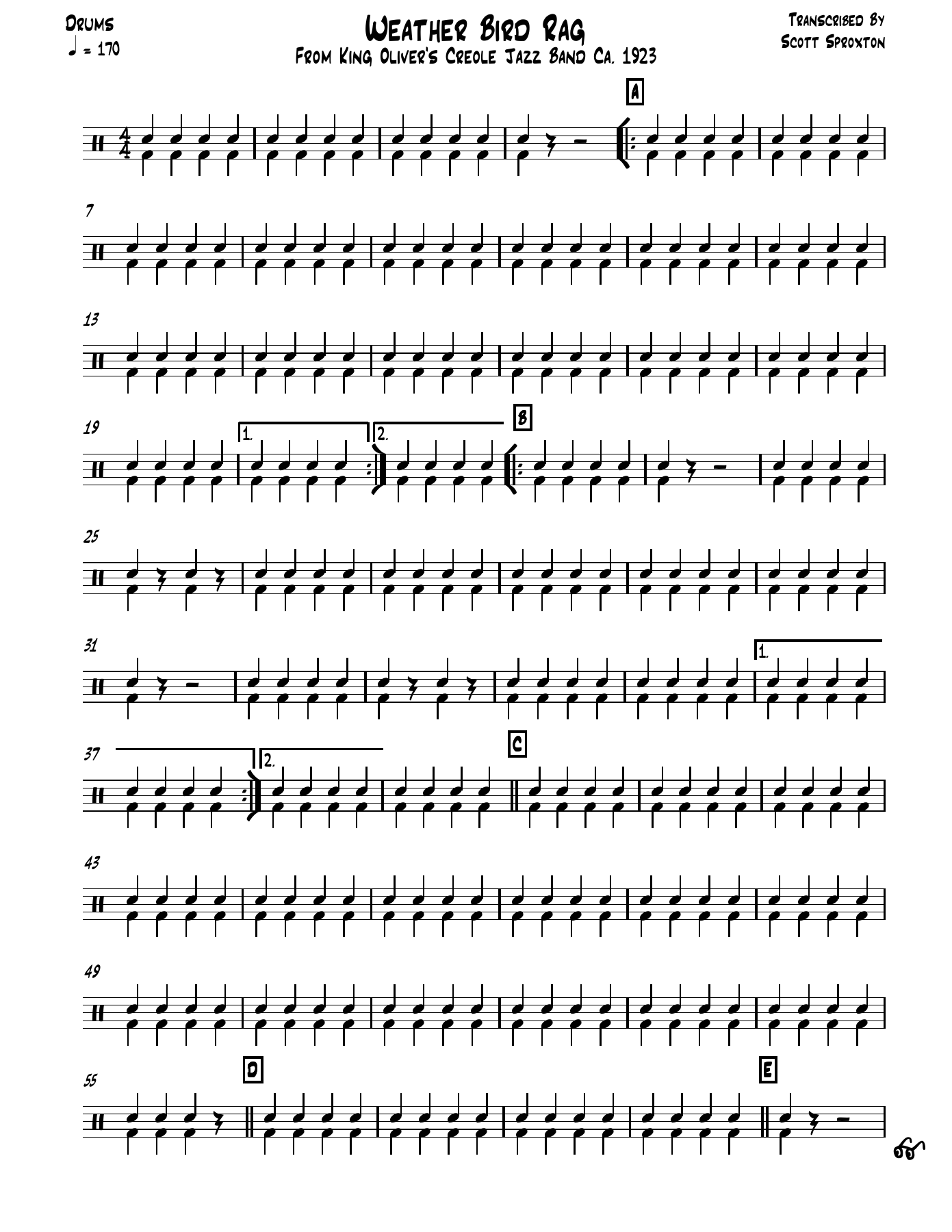 Weather Bird Rag Drums — sheet music cover (first page)