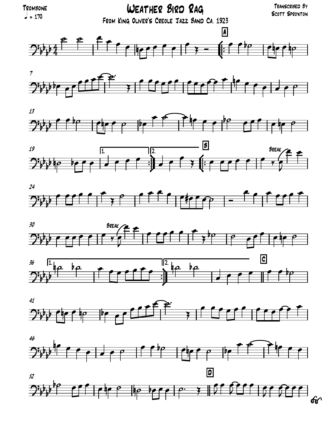 Weather Bird Rag Trombone — Small Ensemble sheet music arranged by King Oliver | Ragtime