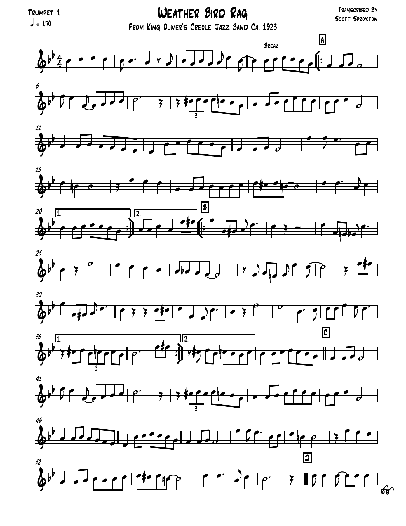 Weather Bird Rag Trumpet 1 — sheet music preview