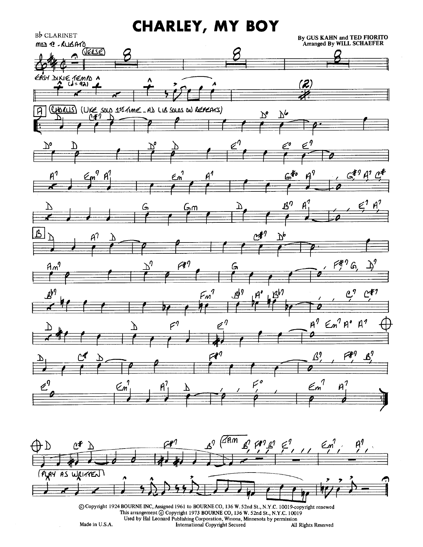 Charley, My Boy — sheet music cover (first page)