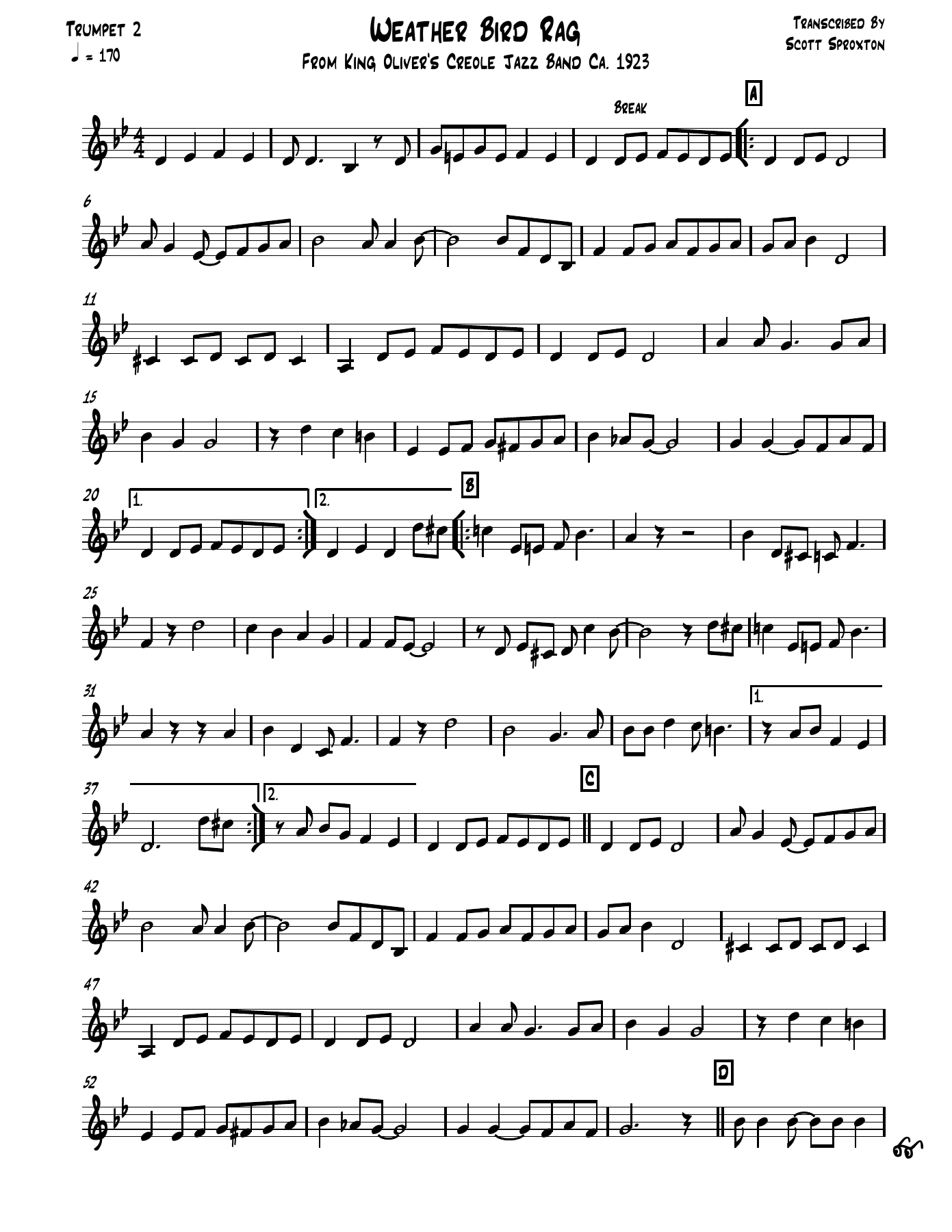 Weather Bird Rag Trumpet 2 — Small Ensemble sheet music by Scott Sproxton | Ragtime