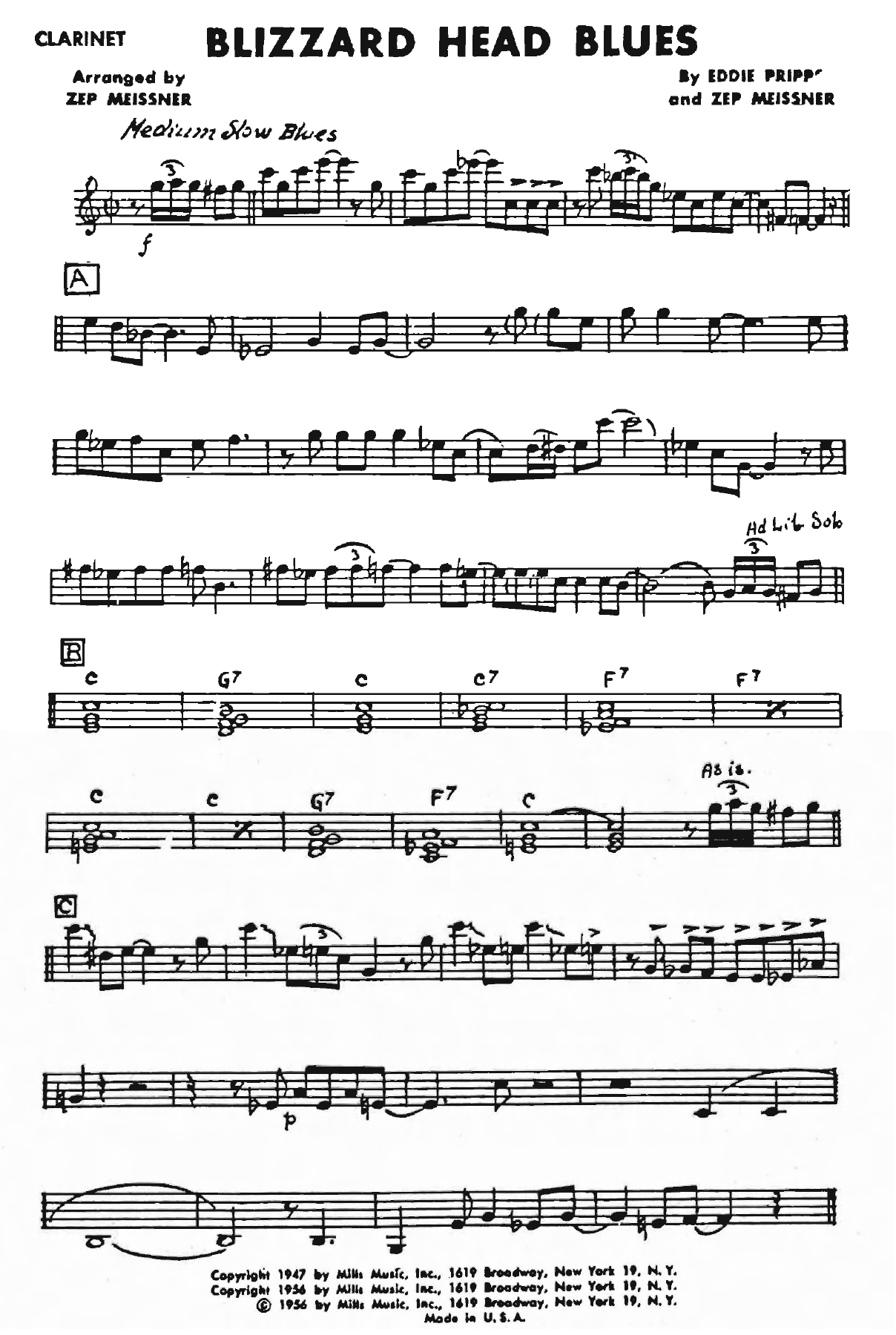 Blizzard Head Blues — sheet music cover (first page)
