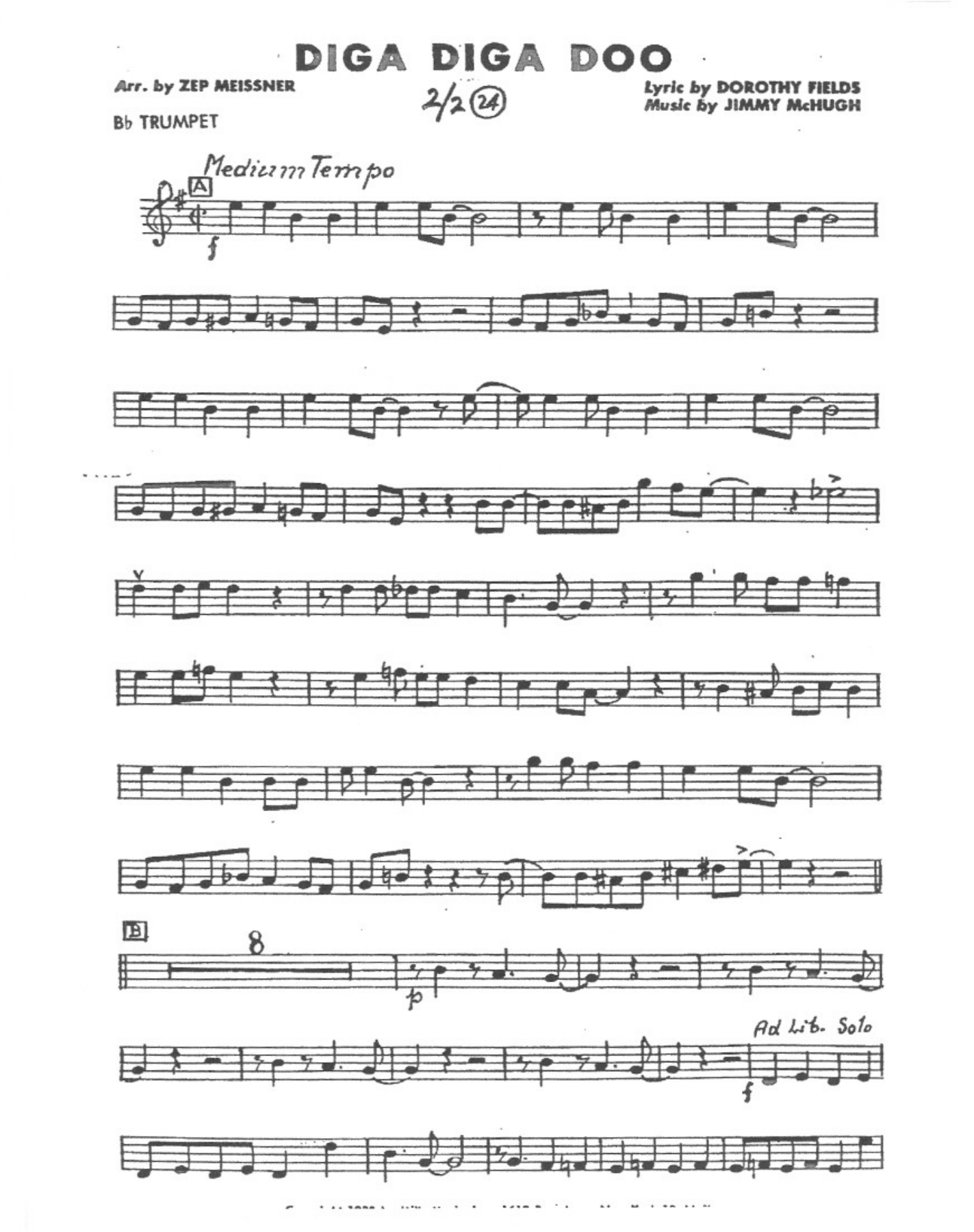 Diga Diga Doo (Zep Meissner) J.McHugh — Small Ensemble sheet music arranged by Zep Meissner | Jazz Standard