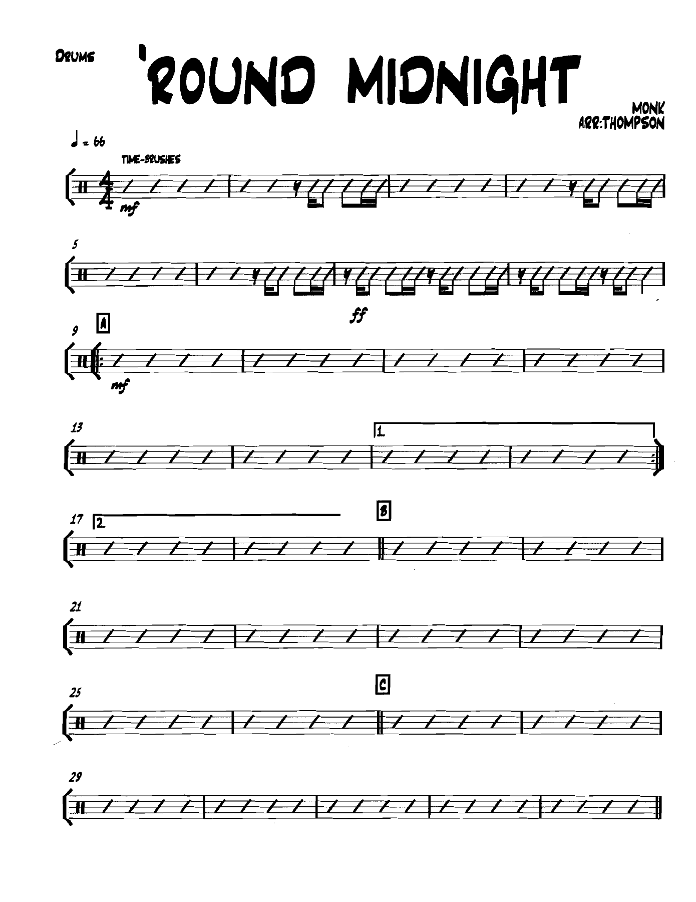 Roundmidnight Drums — sheet music cover (first page)